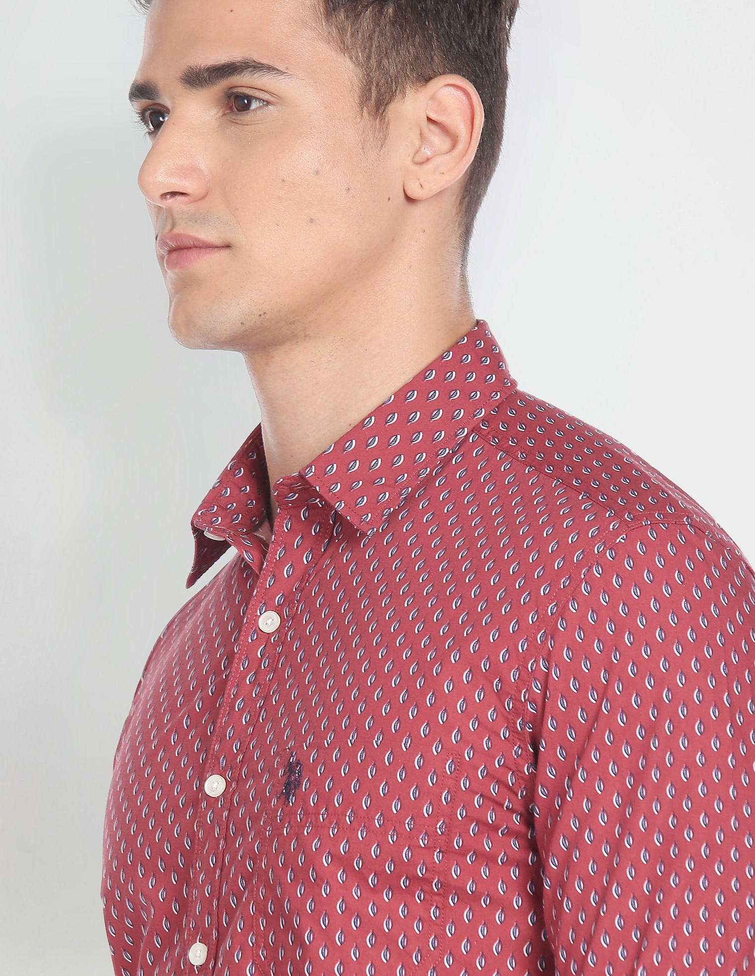 Motif Print Pure Cotton Shirt Rust - U.S. Polo Assn. India | Large