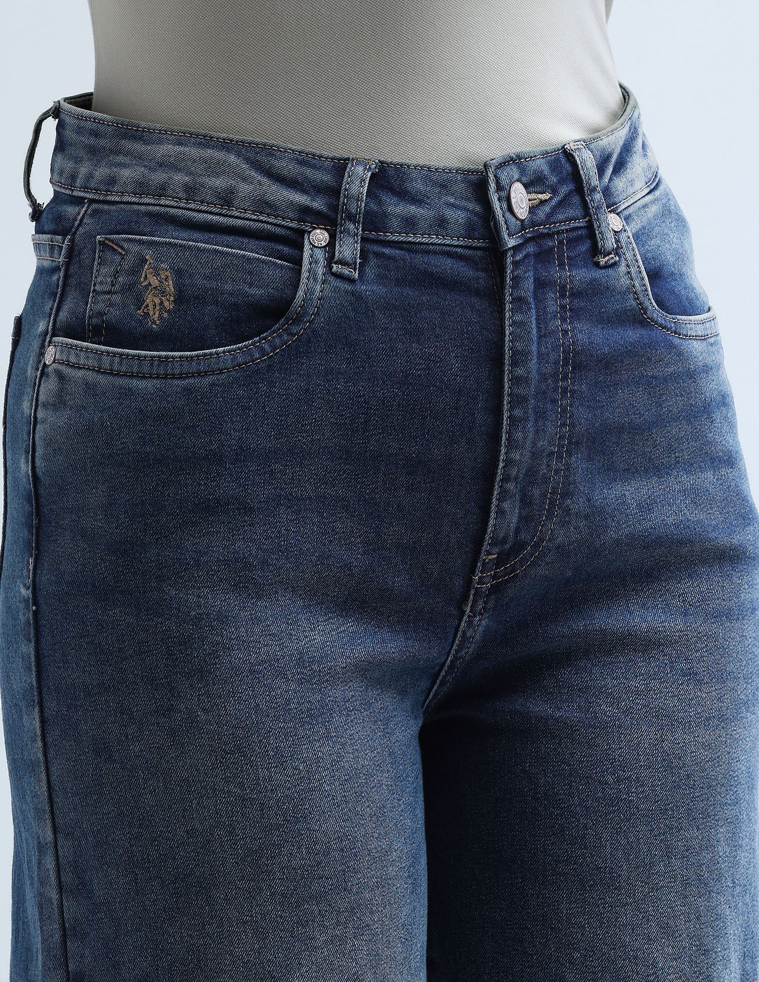 High Rise Wideleg Stretchable Jeans Blue - U.S. POLO ASSN. | Large