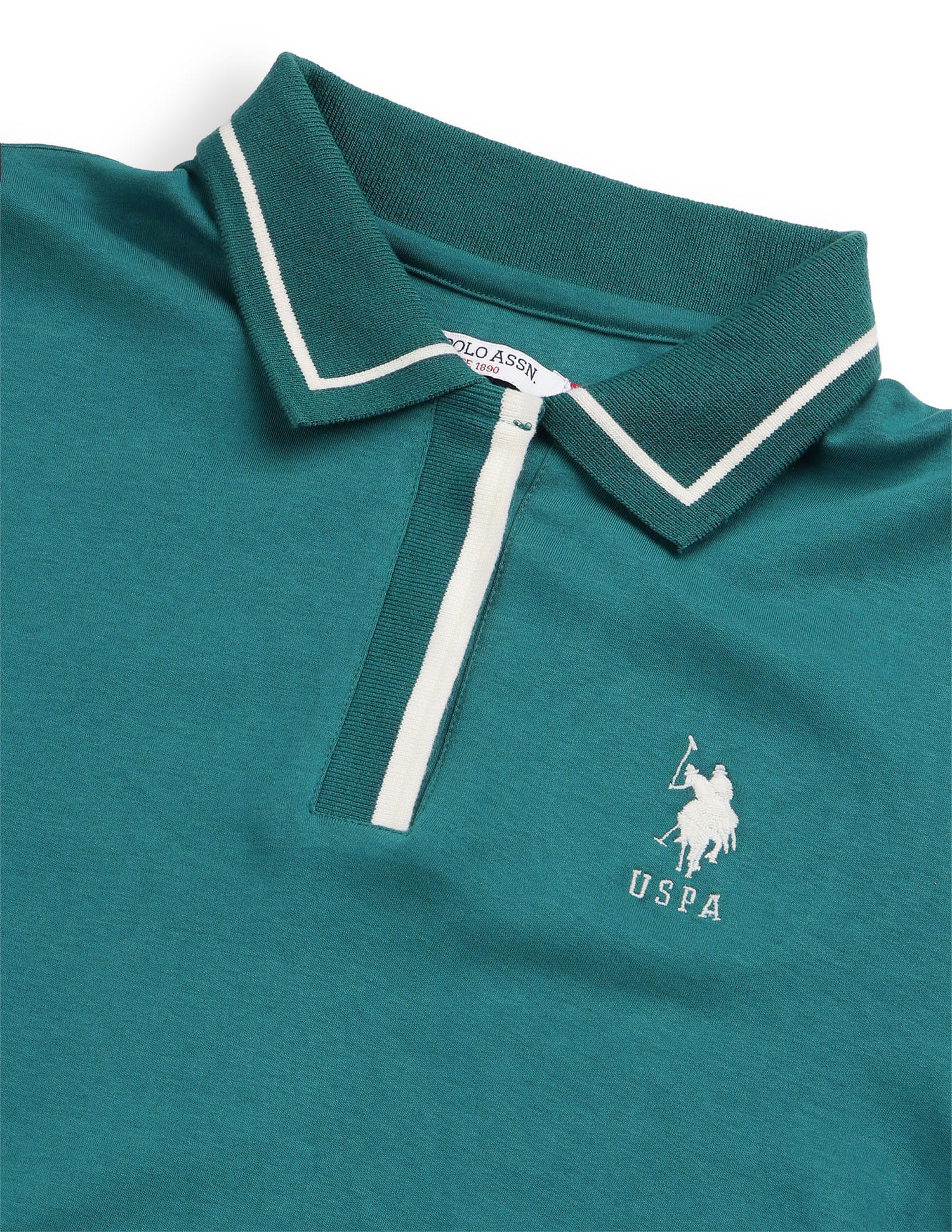 Solid Regular Fit Tpped collar Polo shirt Green - U.S. Polo Assn. India | Large