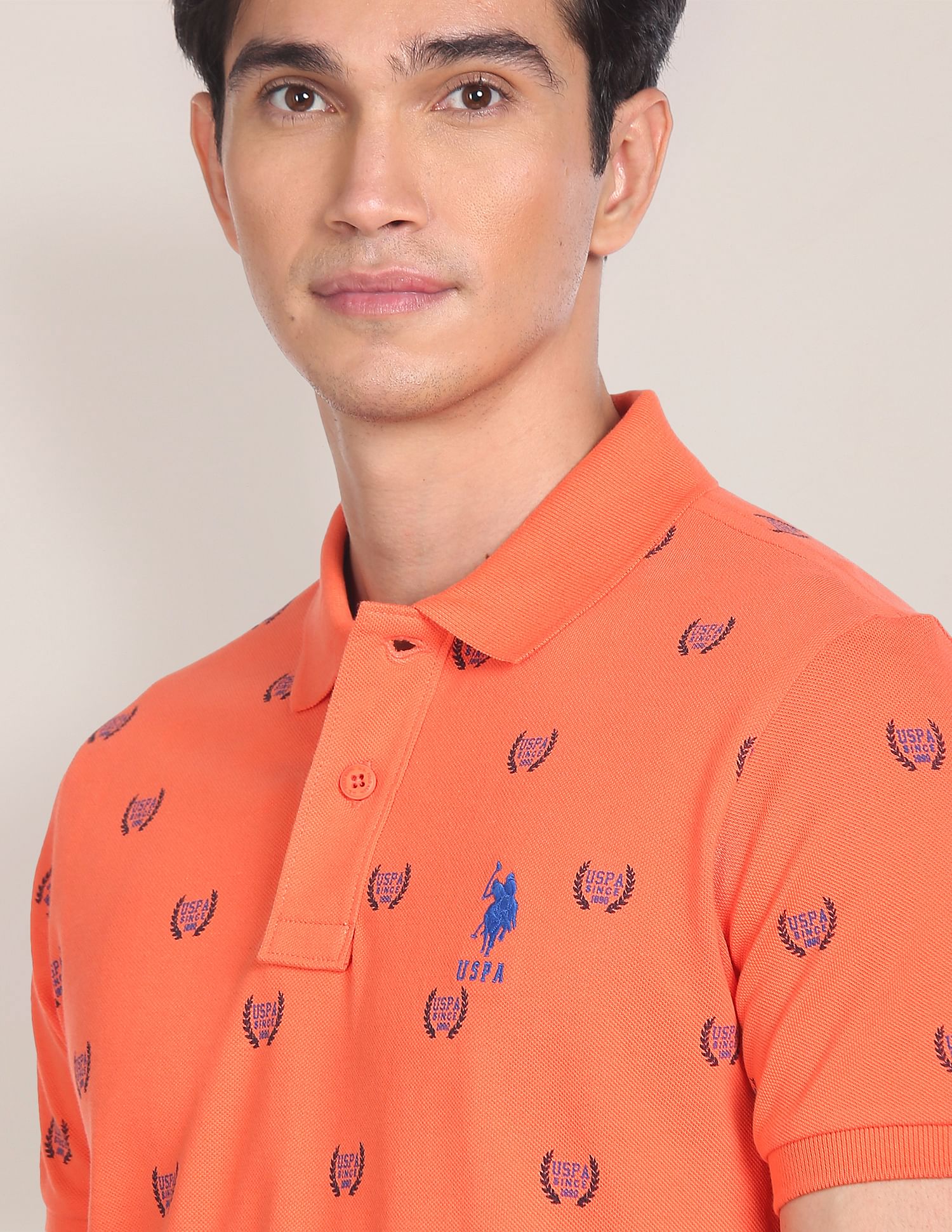 All Over Branding Cotton Polo Shirt Orange - U.S. Polo Assn. India | Large