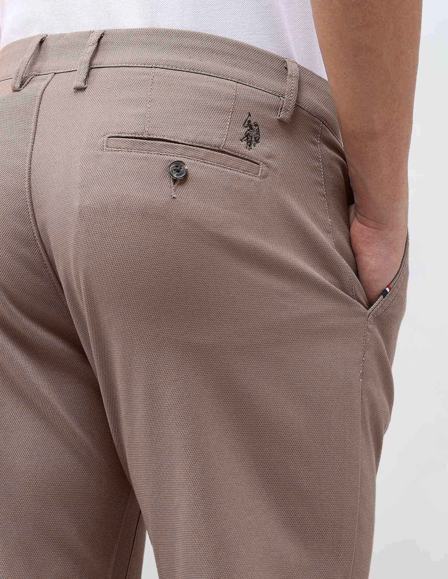 Riley Straight Fit Dobby Trousers Taupe Brown - U.S. Polo Assn. India | Large