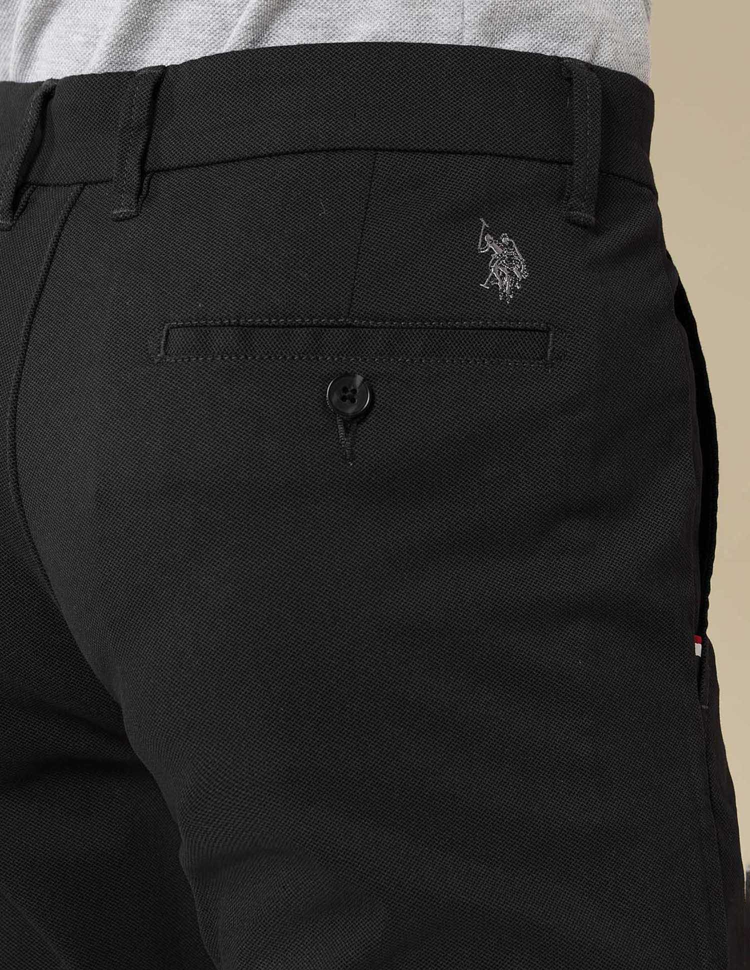 Textured Austin Slim Fit Twill Trousers Black - U.S. Polo Assn. India | Large