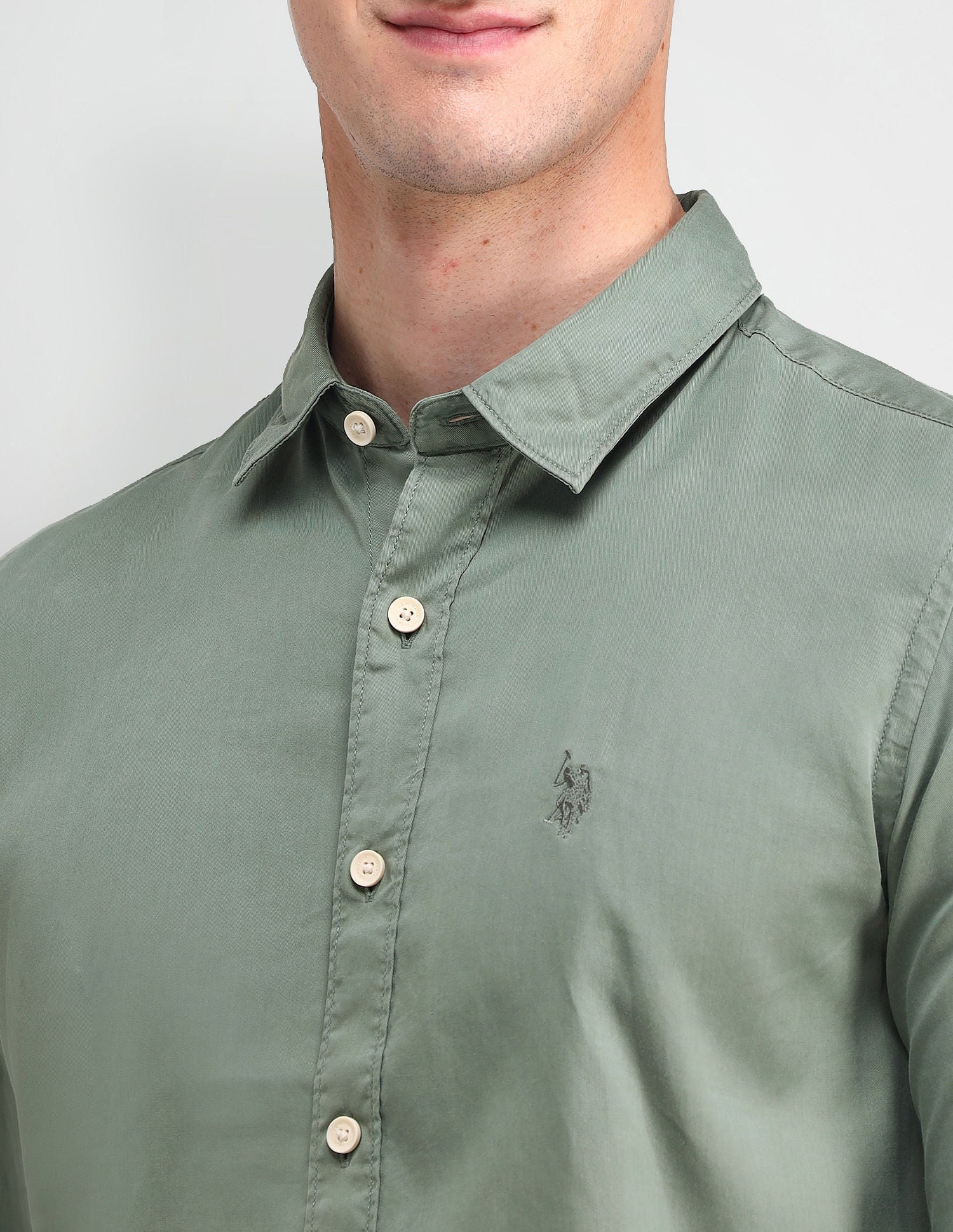 Slim Fit Twill Shirt Green - U.S. Polo Assn. India | Large