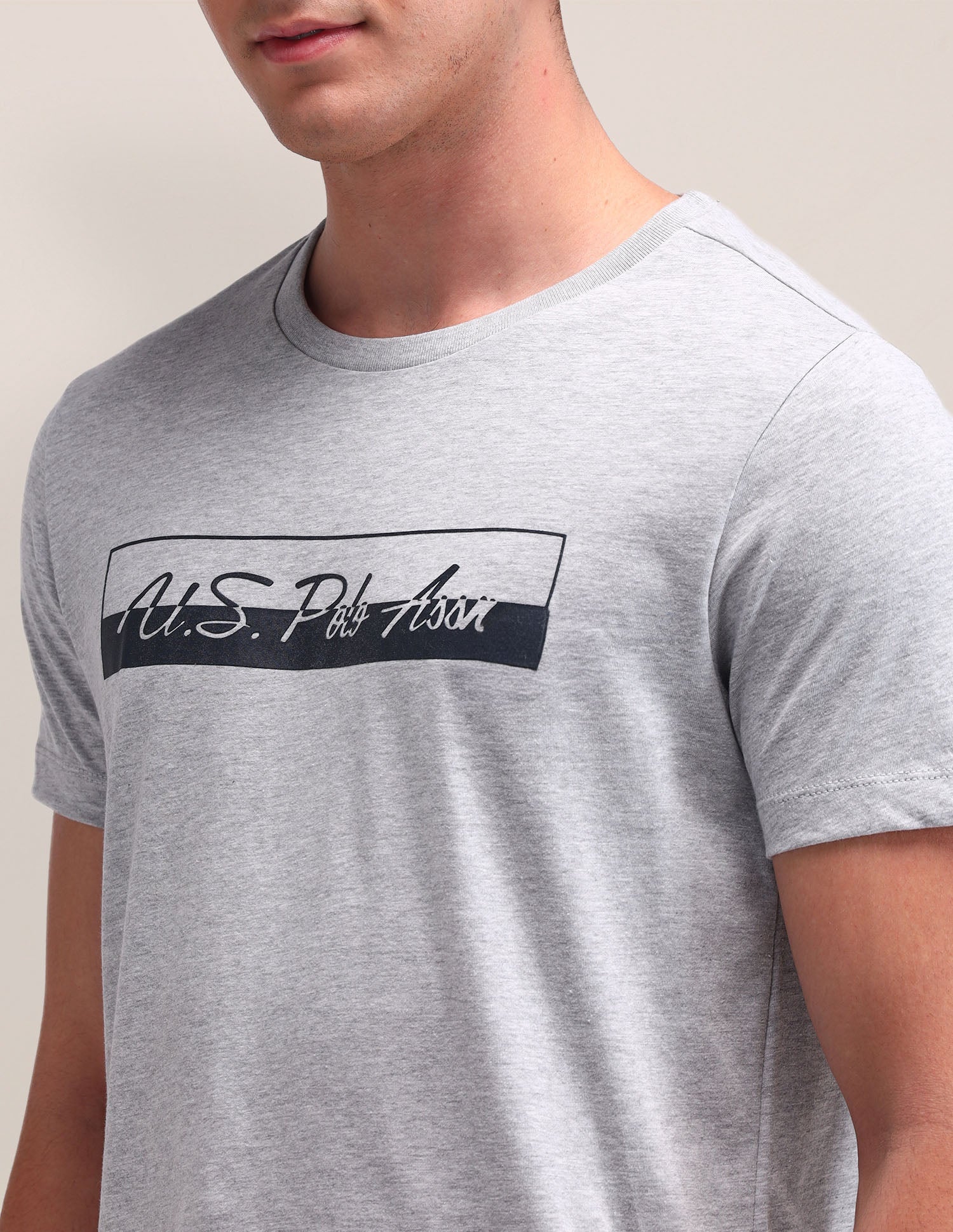 Brand Printed Cotton T-Shirt Grey - U.S. Polo Assn. India | Large