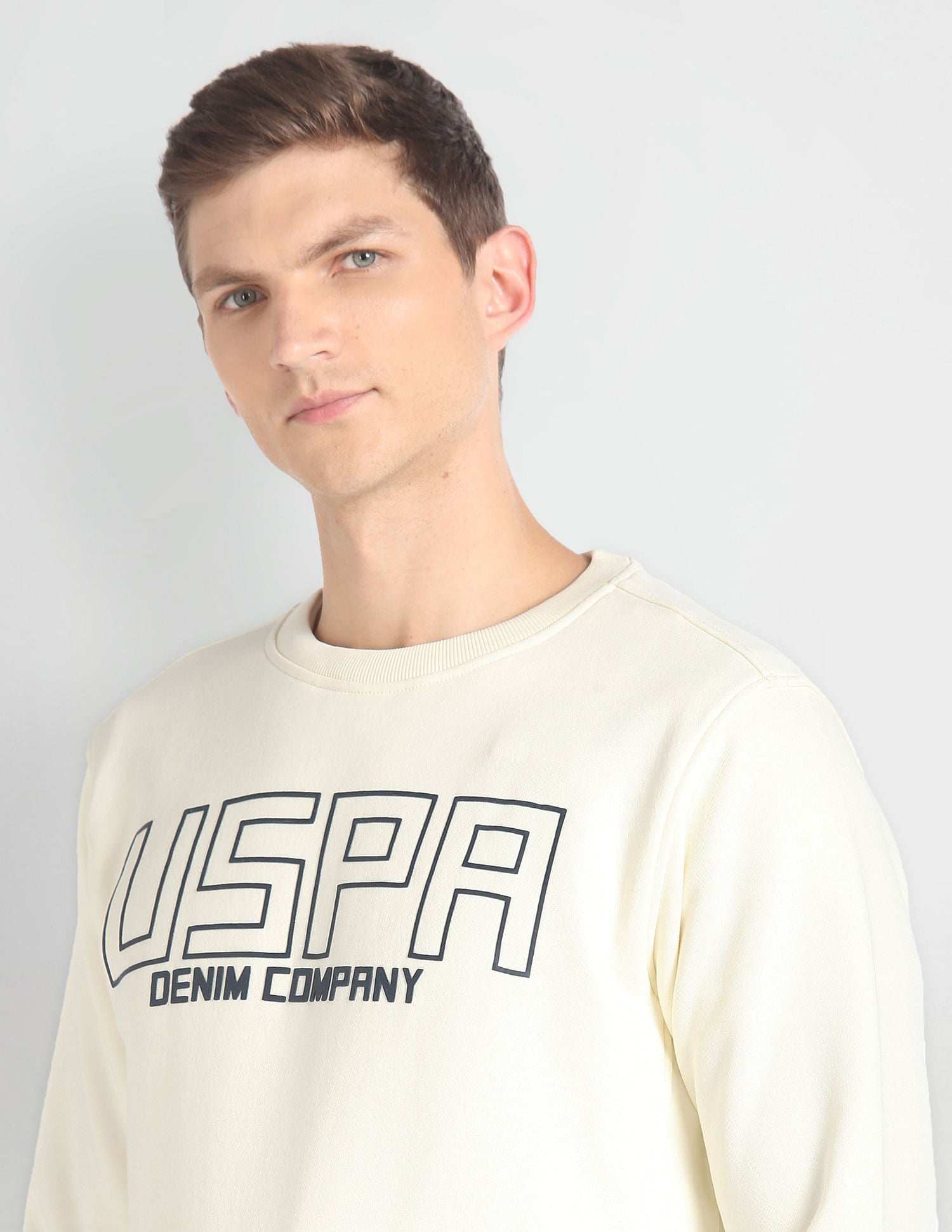 Crew Neck Brand Print Sweatshirt Ivory - U.S. POLO ASSN. | Large