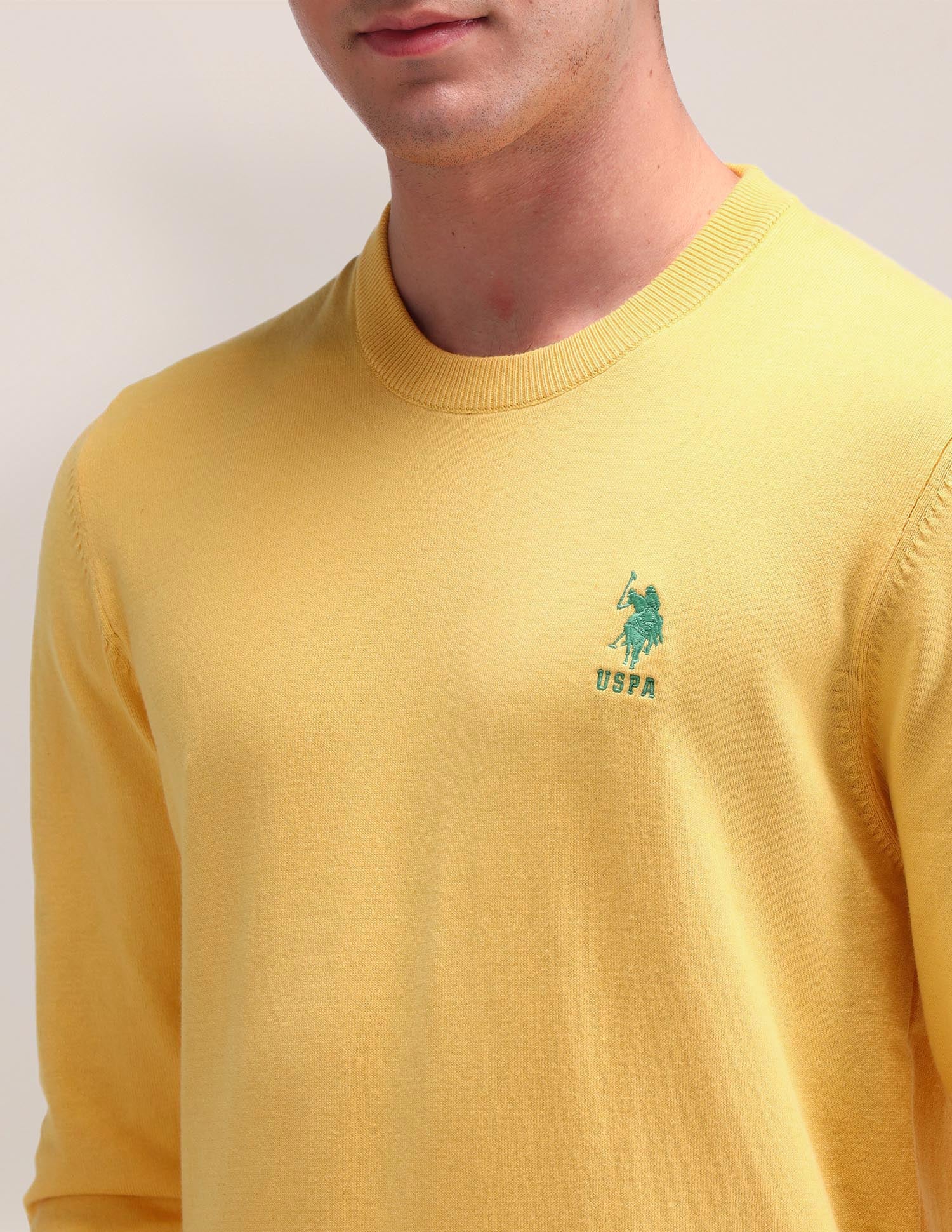 Solid Regular Fit Sweater Yellow - U.S. Polo Assn. India | Large