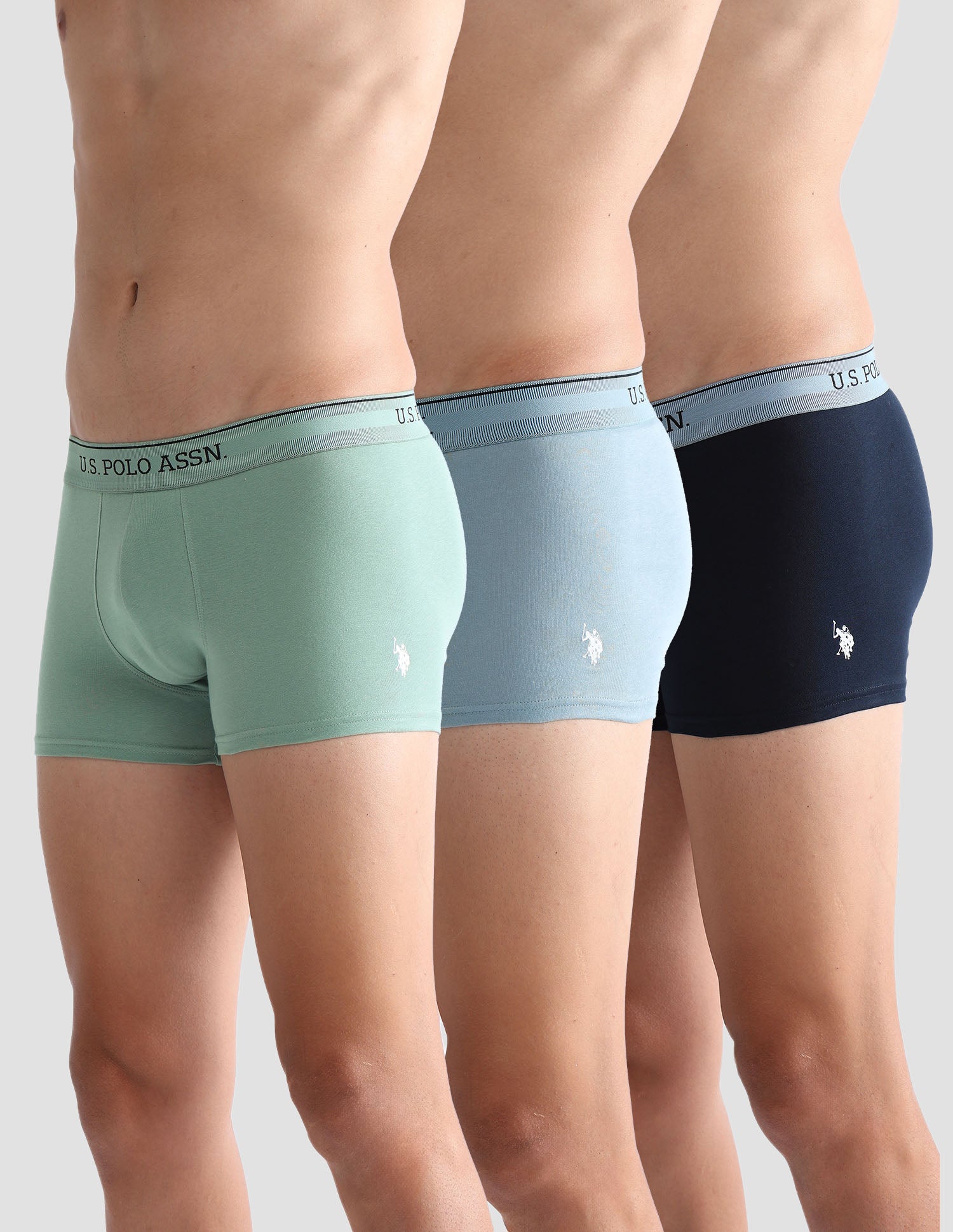 Mid Rise Solid OET15 Trunks - Pack Of 3 Navy, Stone Blue and Granite Green - U.S. POLO ASSN. | Large