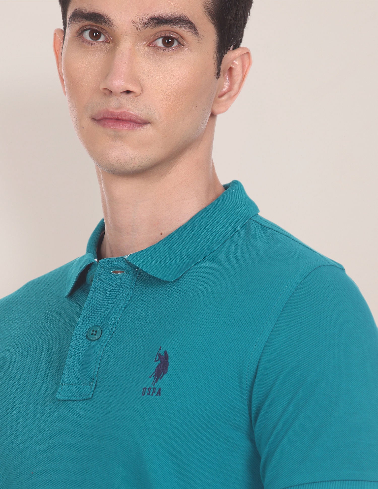 Ribbed Collar Solid Polo Shirt Teal - U.S. POLO ASSN. | Large