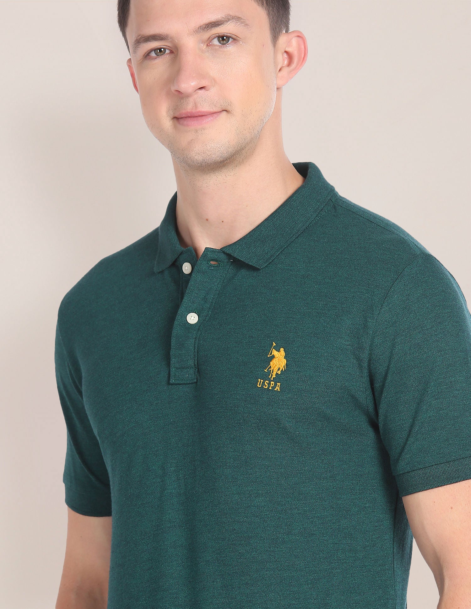 Embroidered Logo Heathered Polo Shirt Dark Green - U.S. Polo Assn. India | Large