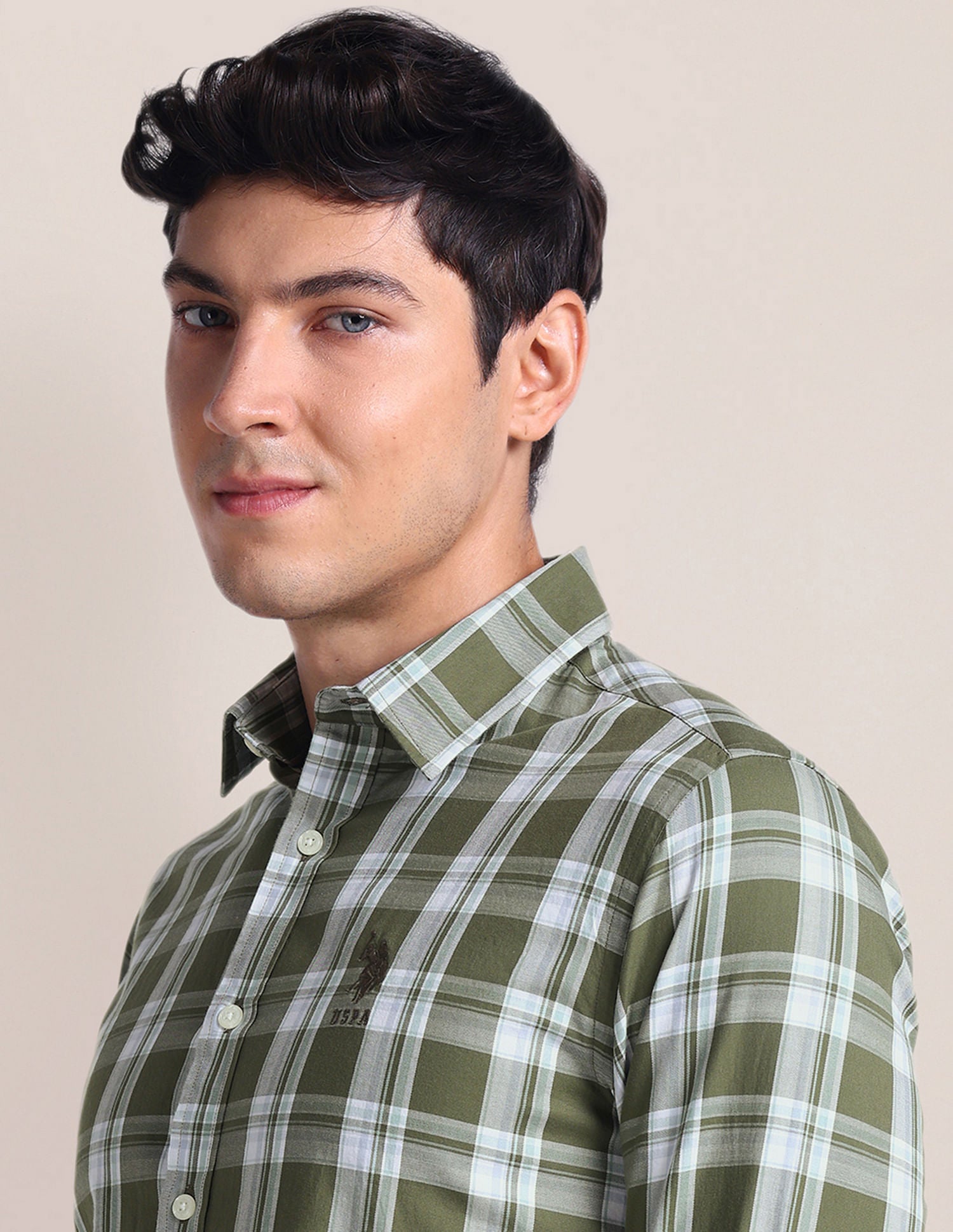 Tartan Check Tailored Fit Shirt Olive - U.S. Polo Assn. India | Large