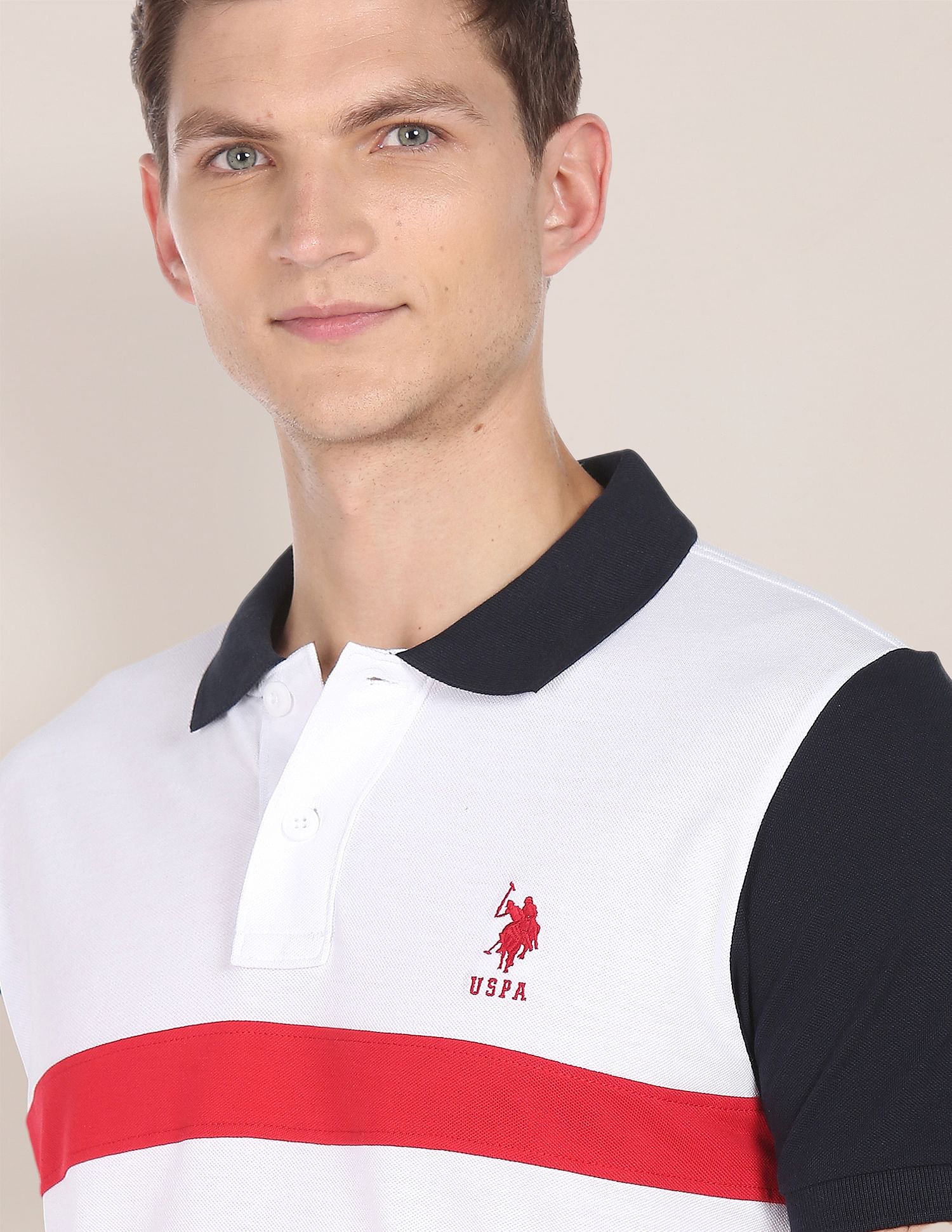 Colour Block Cotton Polo Shirt White - U.S. POLO ASSN. | Large