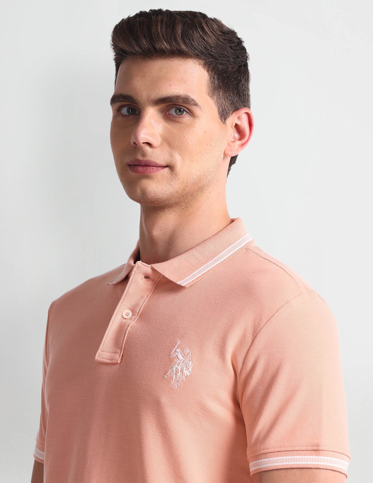 Patterned Collar Muscle Fit Polo Shirt Peach - U.S. Polo Assn. India | Large