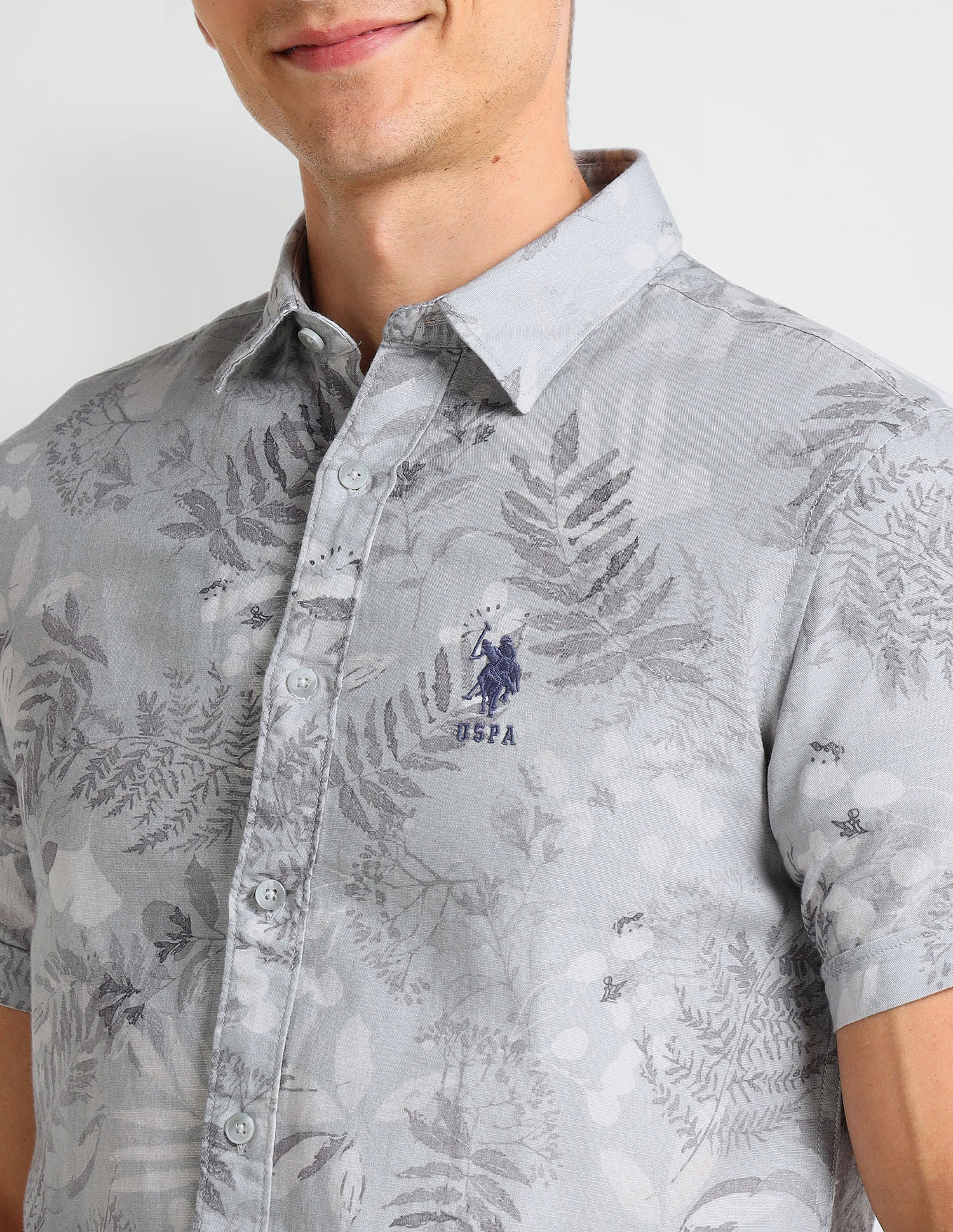 Slim Fit Tropical Print Shirt Grey - U.S. Polo Assn. India | Large
