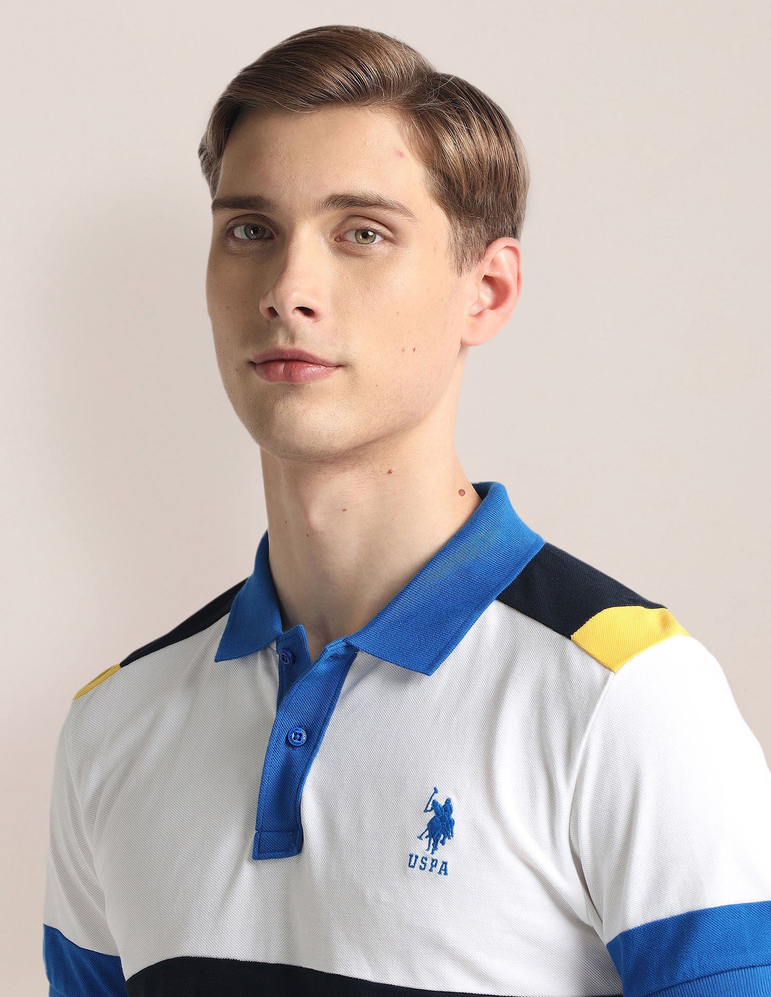 Colour Block Pique Polo Shirt White - U.S. Polo Assn. India | Large