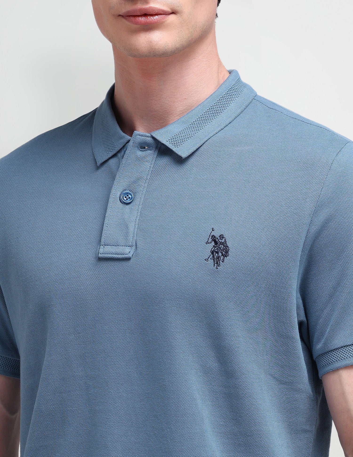 Muscle Fit Solid Polo Shirt Blue - U.S. Polo Assn. India | Large