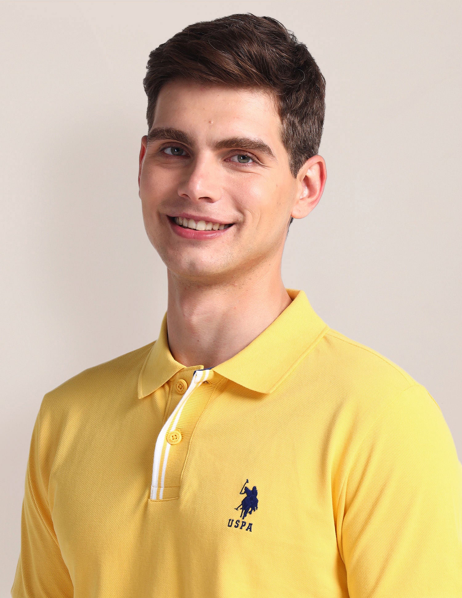 Tipped Placket Slim Polo Shirt Yellow - U.S. Polo Assn. India | Large