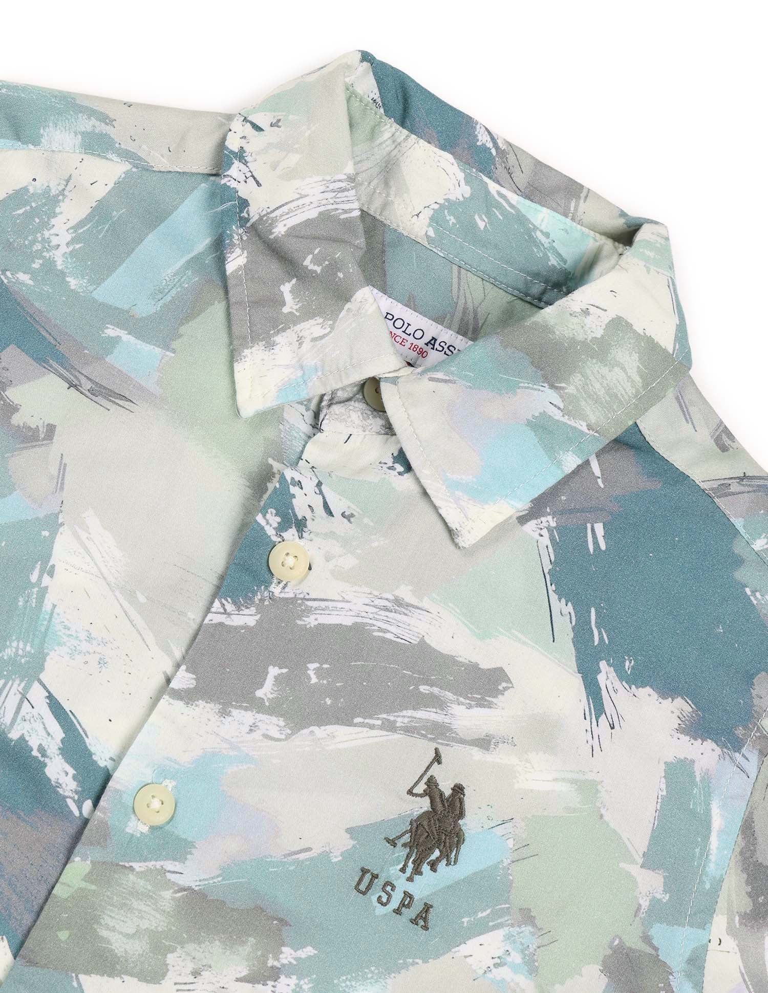 Boys Regular Fit Abstract Printed Shirt Green - U.S. POLO ASSN. | Large