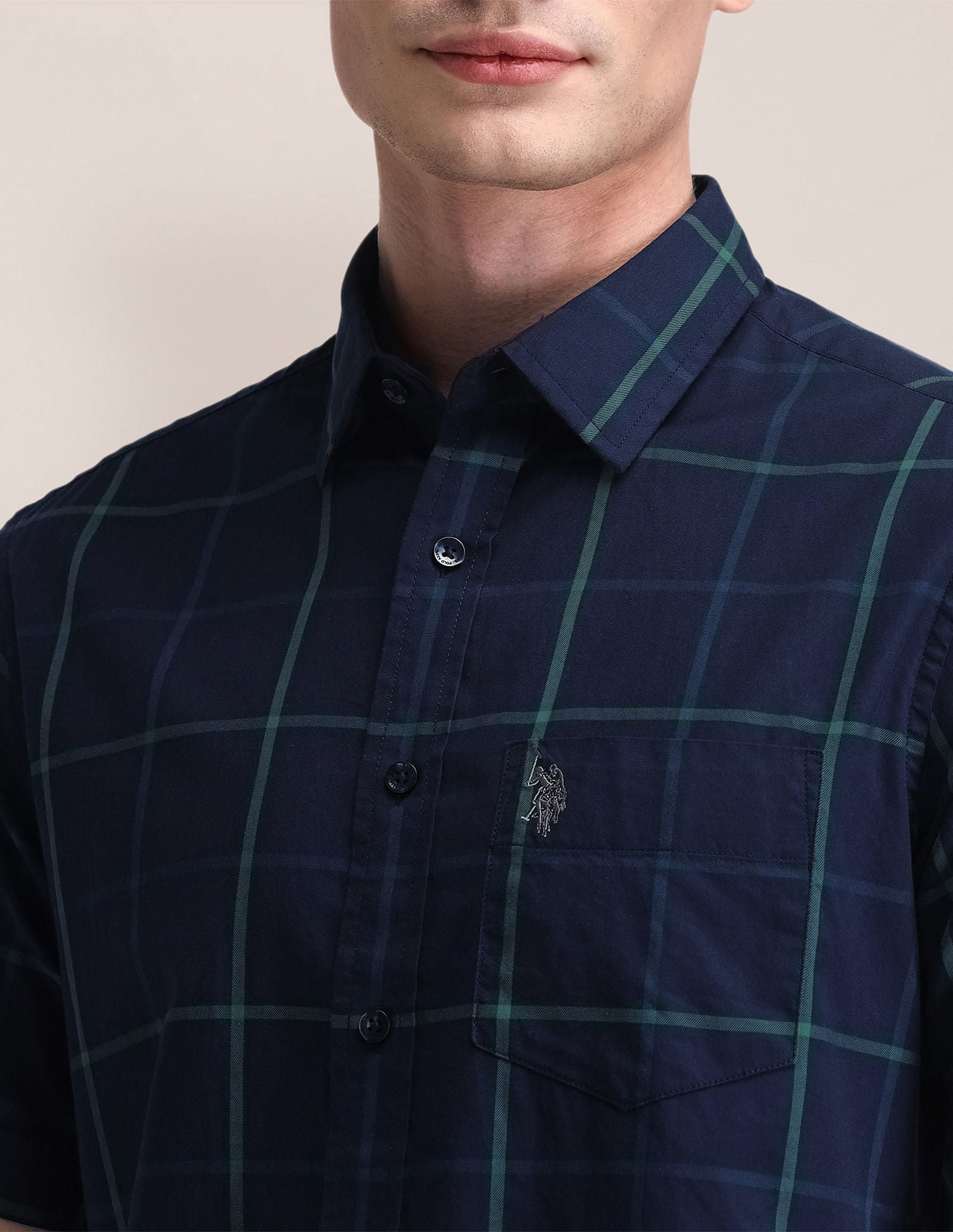 Windowpane Checked Tailored Fit Shirt Navy - U.S. Polo Assn. India | Large