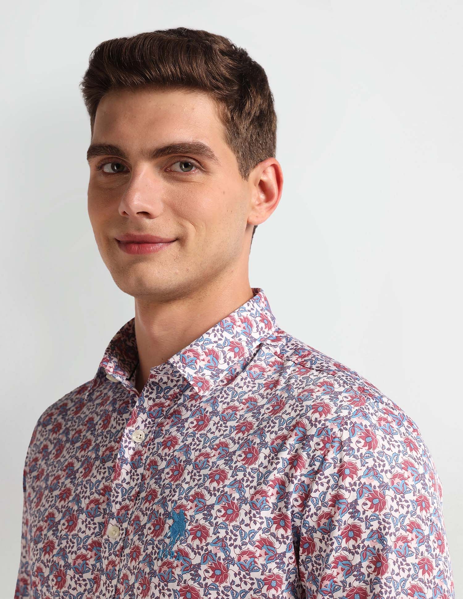Floral Print Slim Fit Shirt Pink - U.S. Polo Assn. India | Large