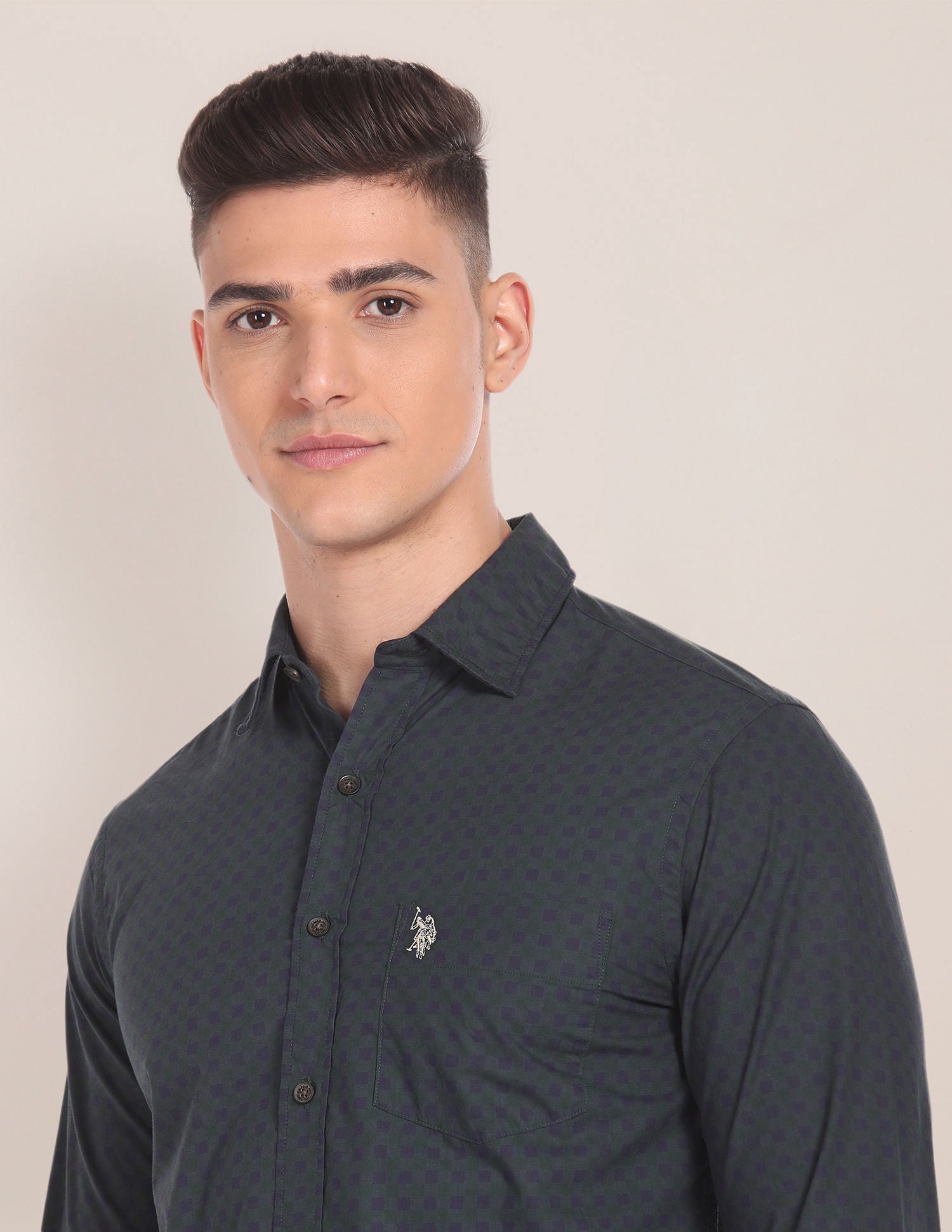 Spread Collar Check Shirt Green - U.S. POLO ASSN. | Large