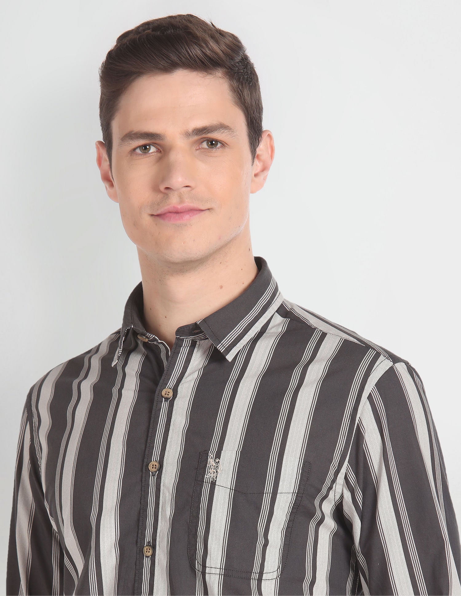 Vertical Stripe Cotton Shirt Grey - U.S. POLO ASSN. | Large