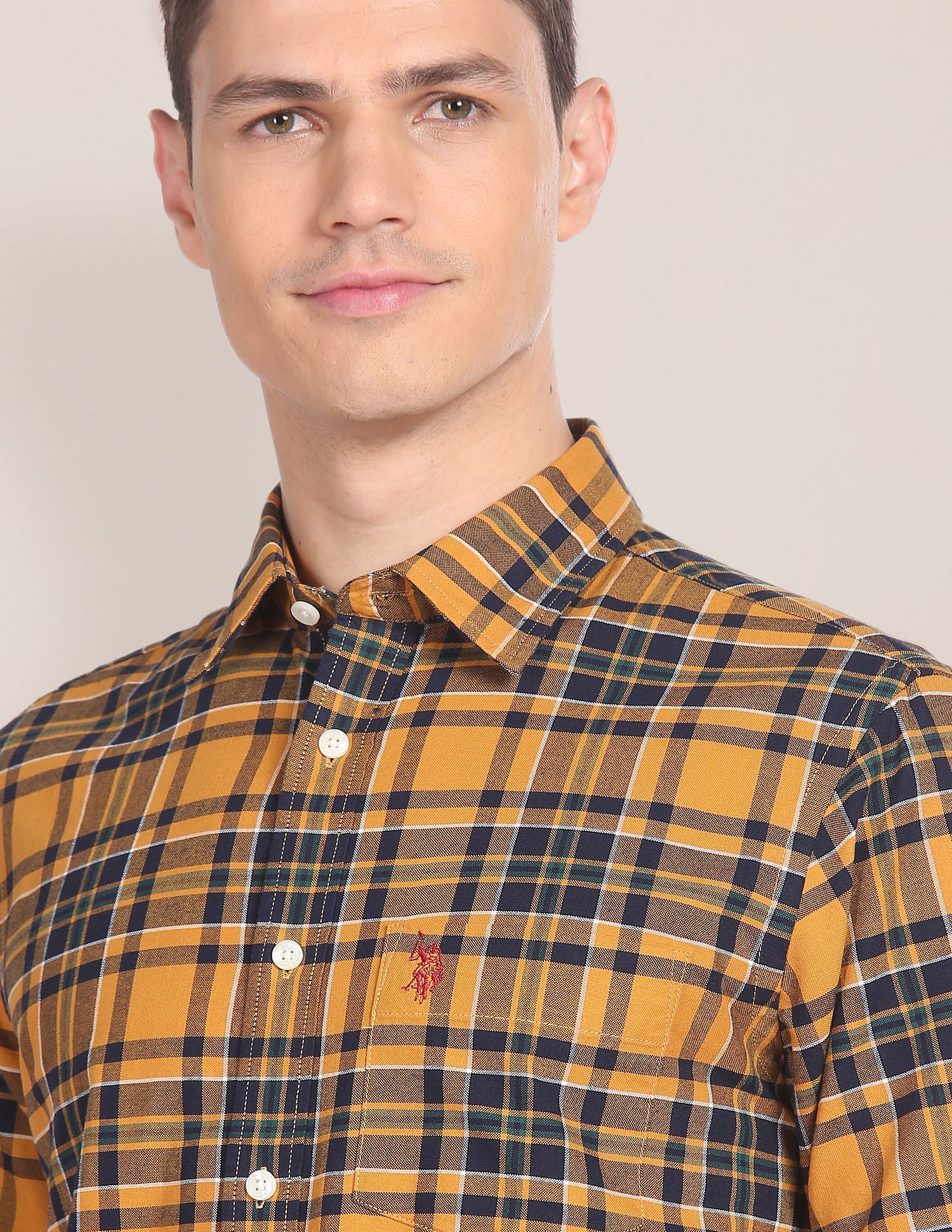 Tartan Check Short Sleeve Shirt Mustard - U.S. Polo Assn. India | Large