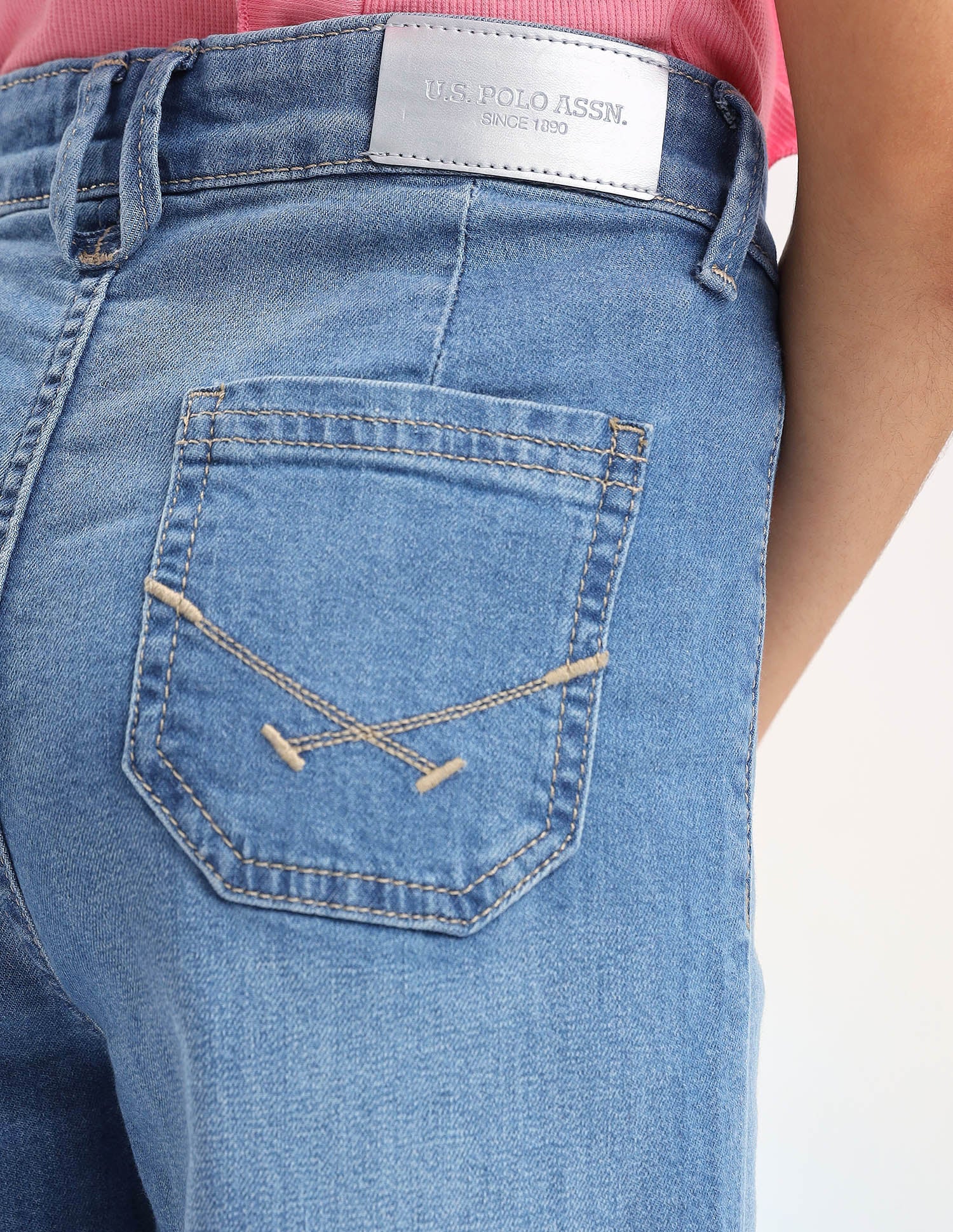 Girls Wide Leg Fit Blue Jeans Light Blue - U.S. POLO ASSN. | Large