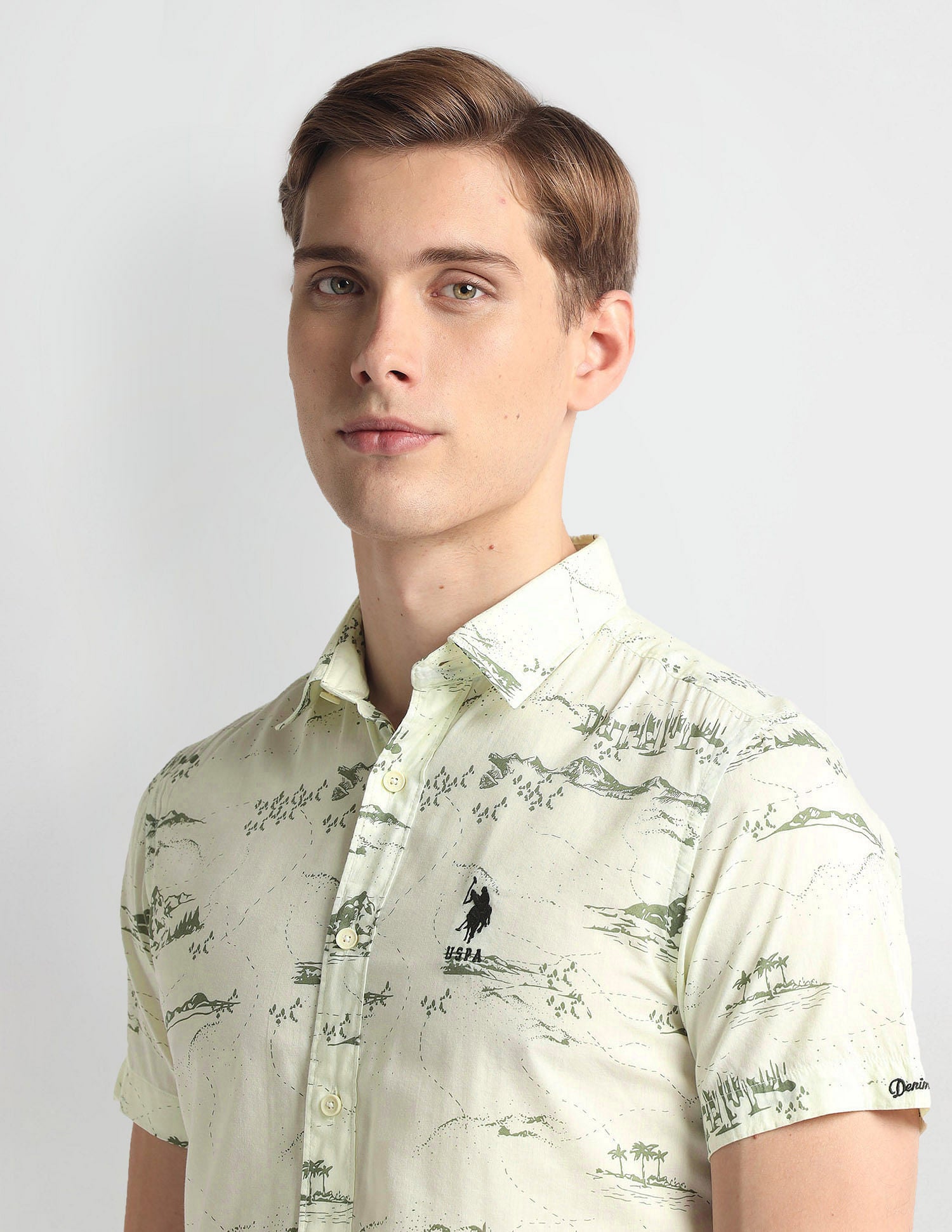 Graphic Print Slim Fit Shirt Ivory - U.S. Polo Assn. India | Large