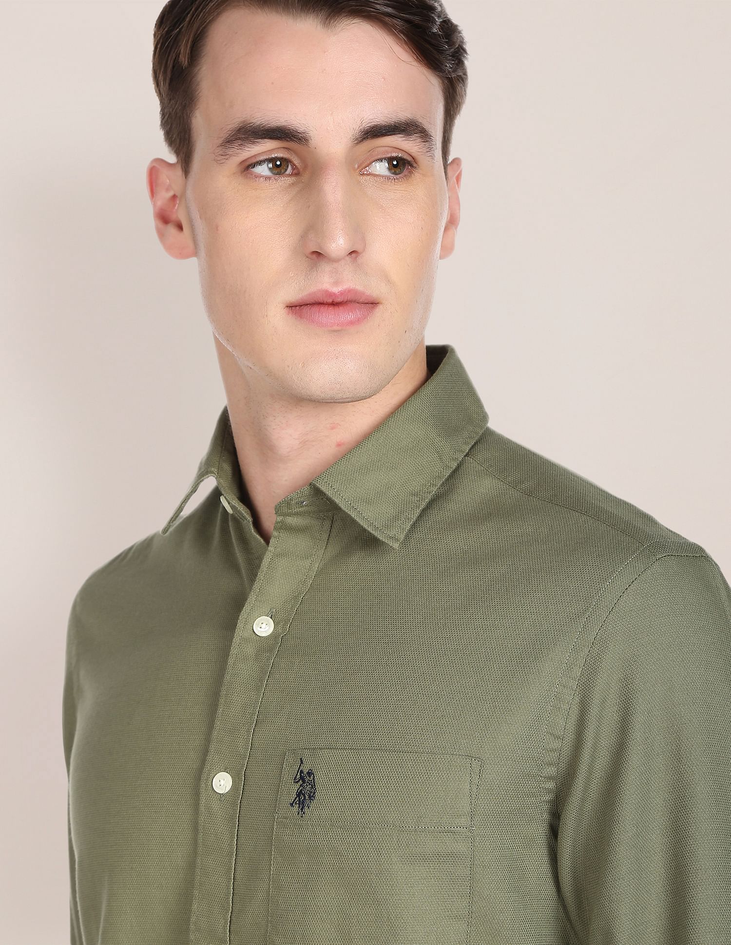 Dobby Solid Casual Shirt Olive - U.S. Polo Assn. India | Large