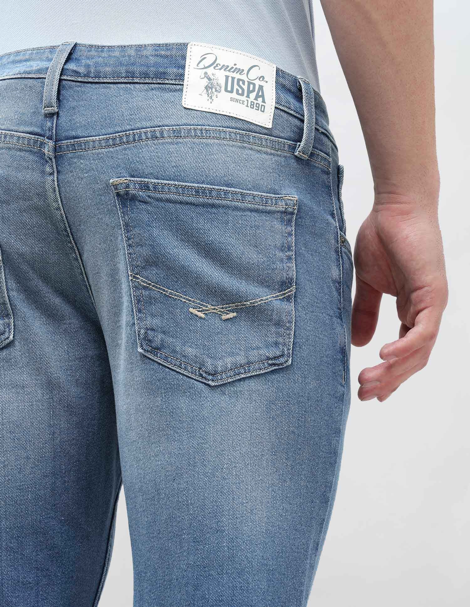 Brandon Slim Tapered Fit Whiskered Jeans Light Blue - U.S. POLO ASSN. | Large