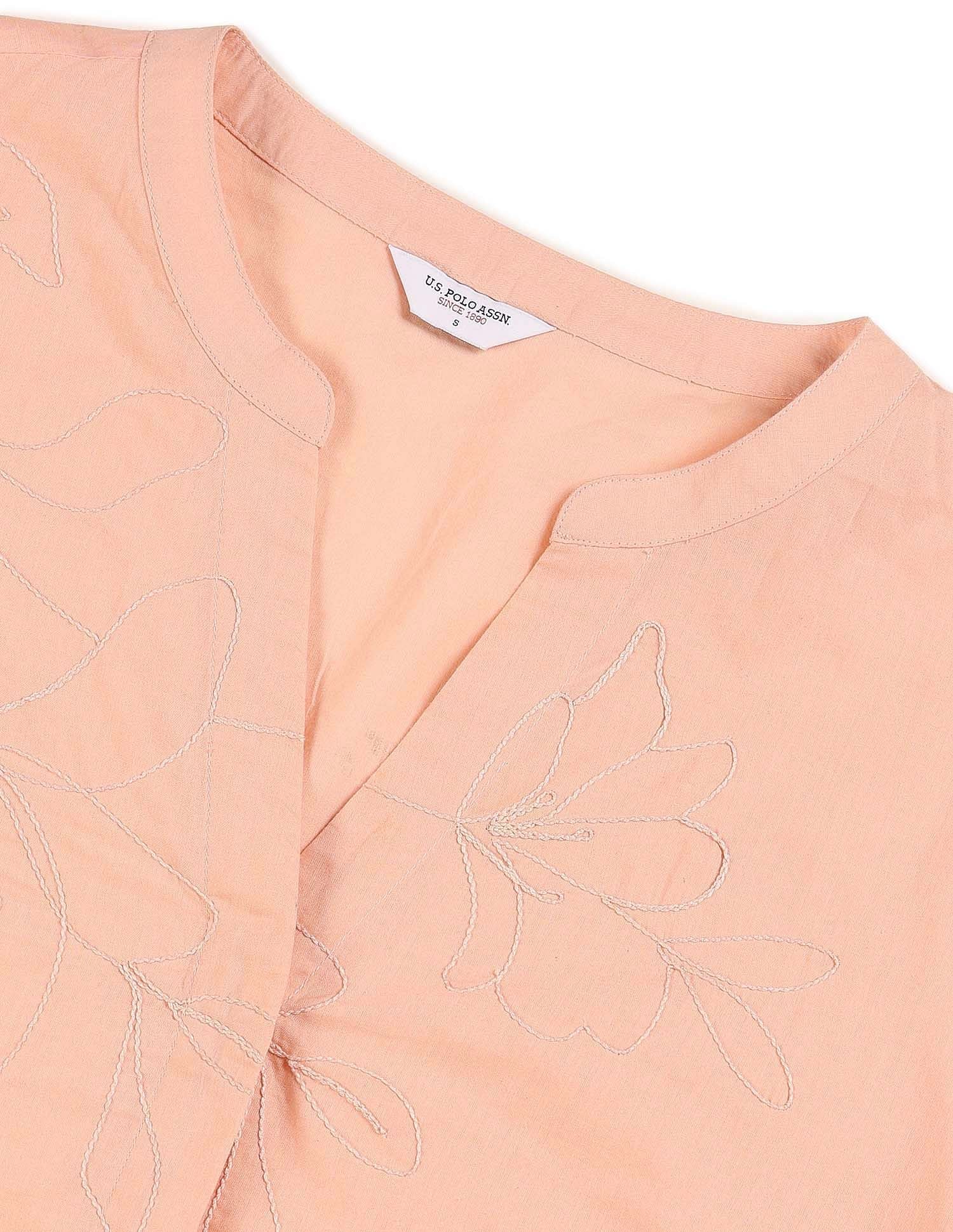 Floral Embroidered Top Peach - U.S. Polo Assn. India | Large