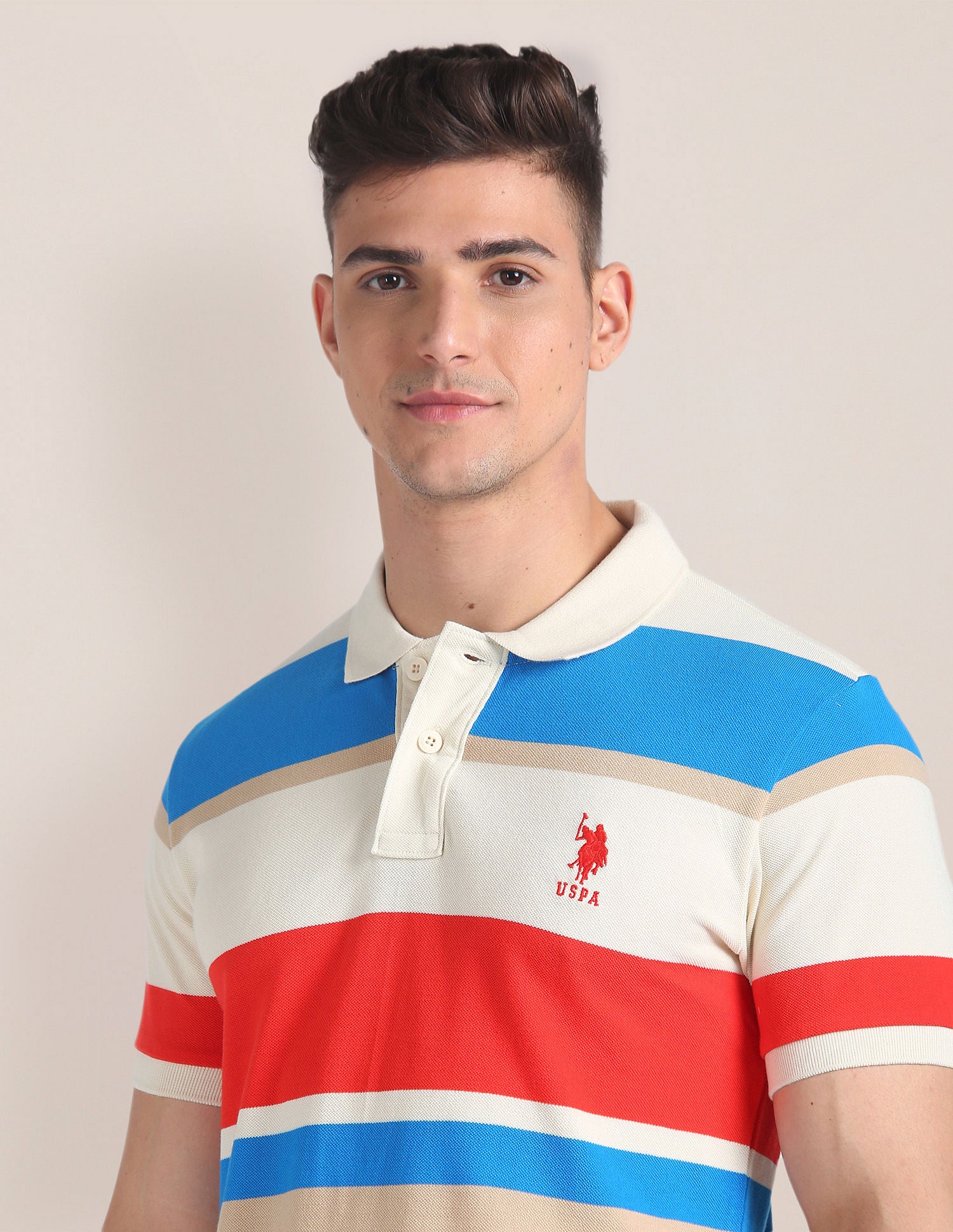 Horizontal Stripe Slim Polo Shirt Light Brown - U.S. POLO ASSN. | Large