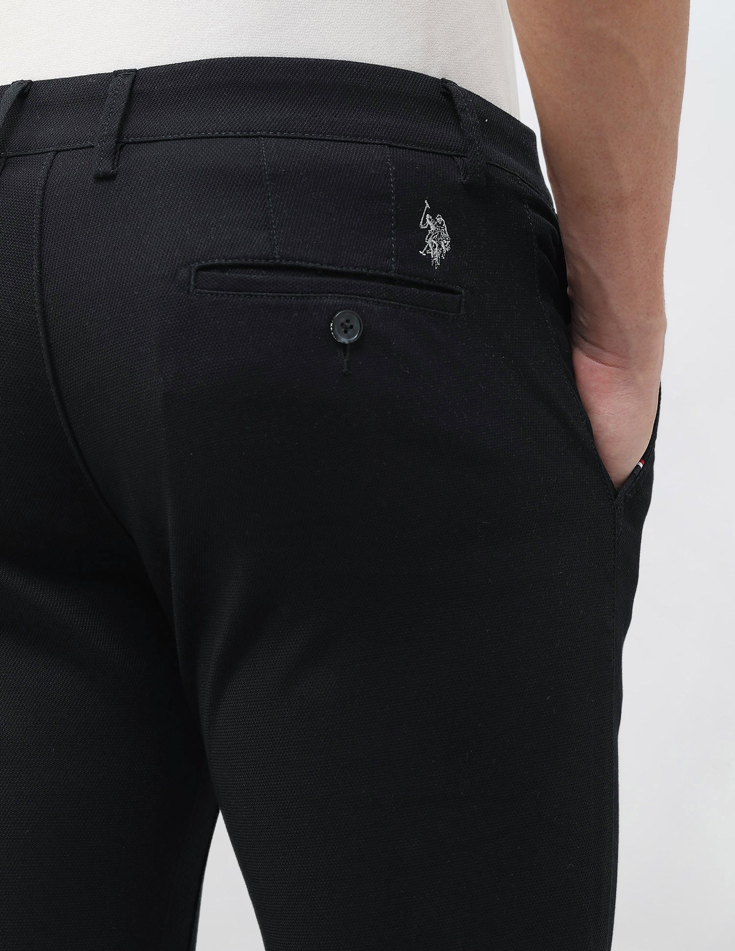 Denver Slim Fit Dobby Trousers Black - U.S. Polo Assn. India | Large