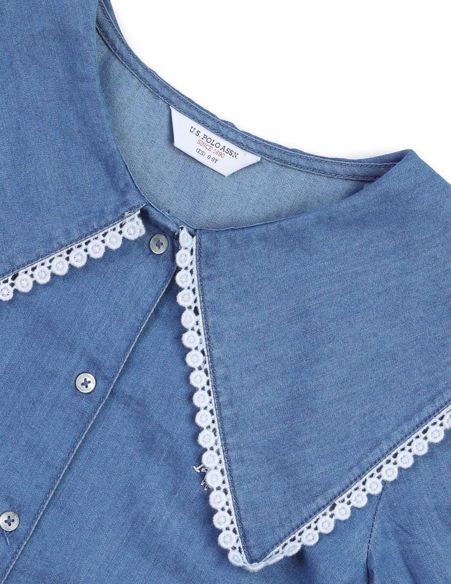 Girls Cape Collar Chambray Top Indigo - U.S. POLO ASSN. | Large