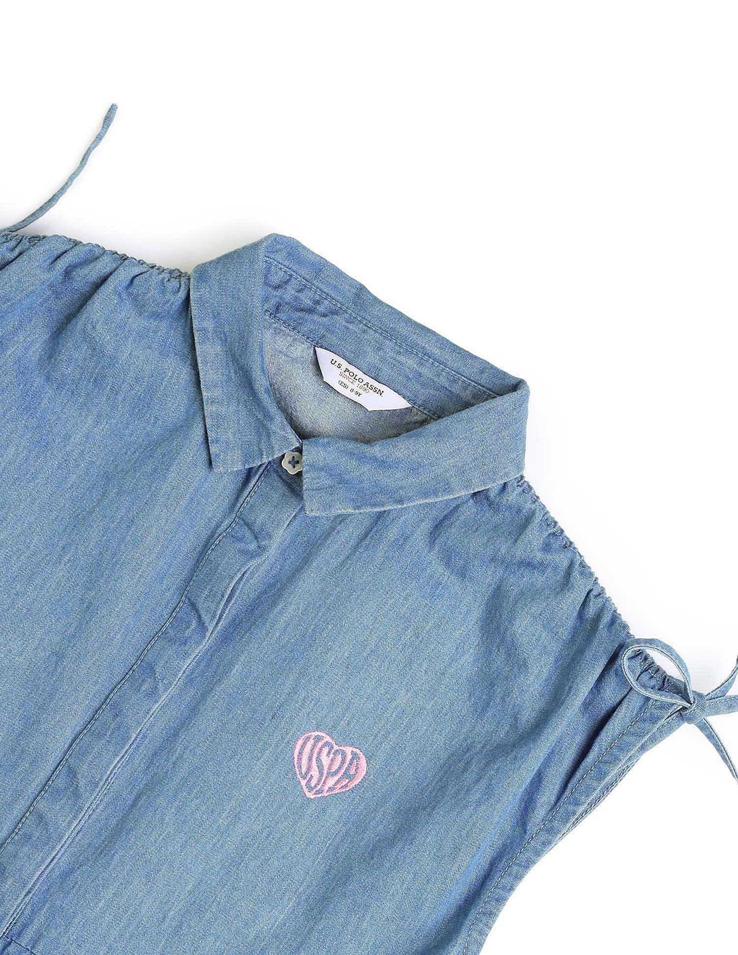 Girls Denim Fit And Flare Dress Blue - U.S. POLO ASSN. | Large