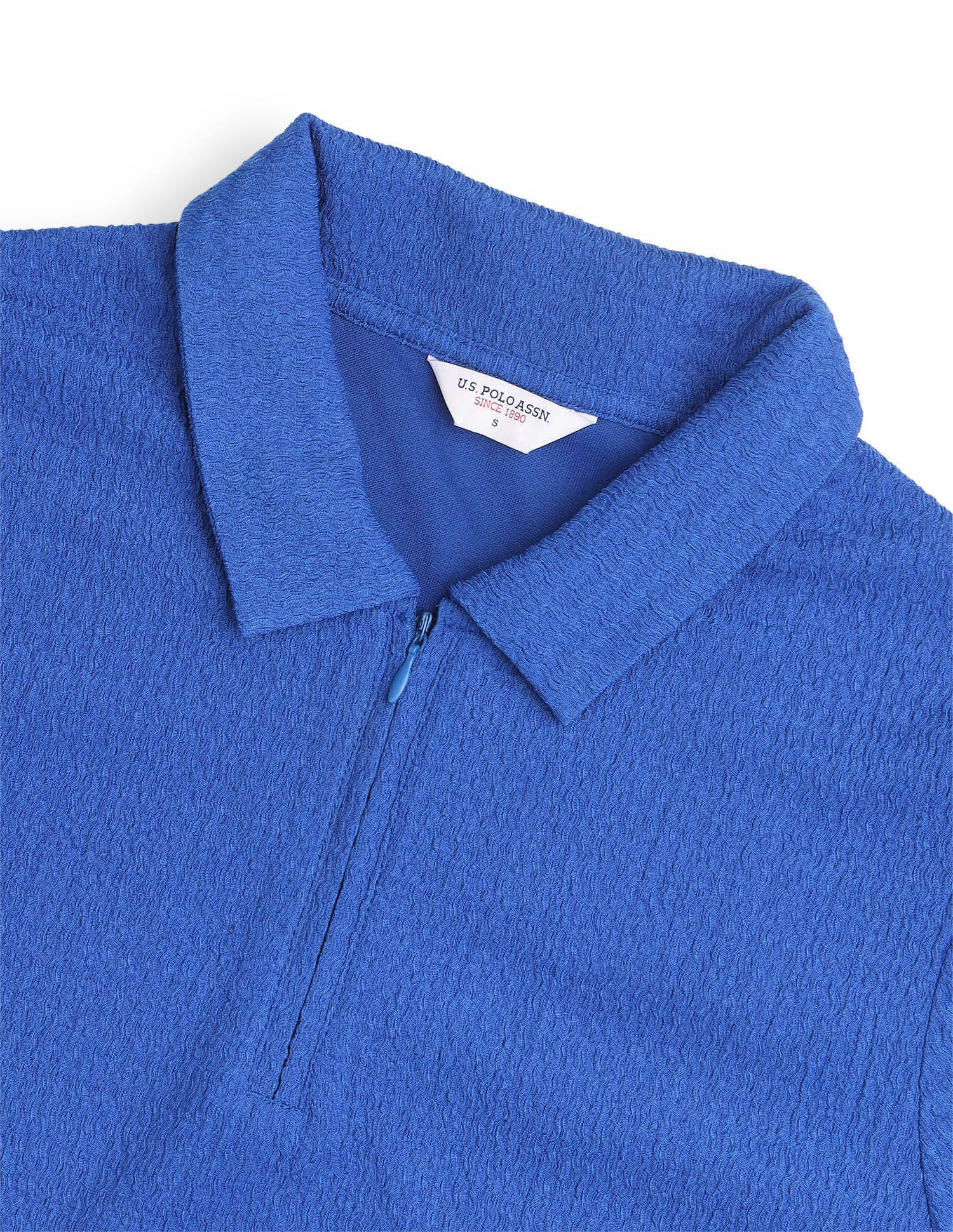 Zipper Collar Textured Short Polo Dress Blue - U.S. Polo Assn. India | Large