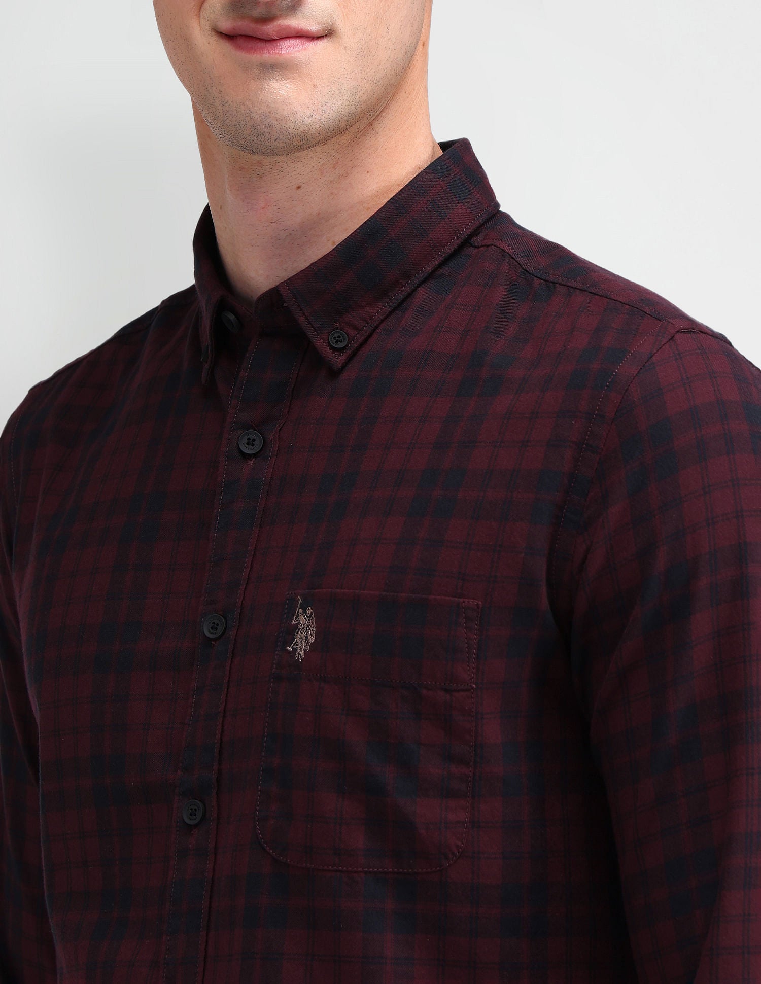 Slim Fit Tartan Checked Shirt Maroon - U.S. Polo Assn. India | Large