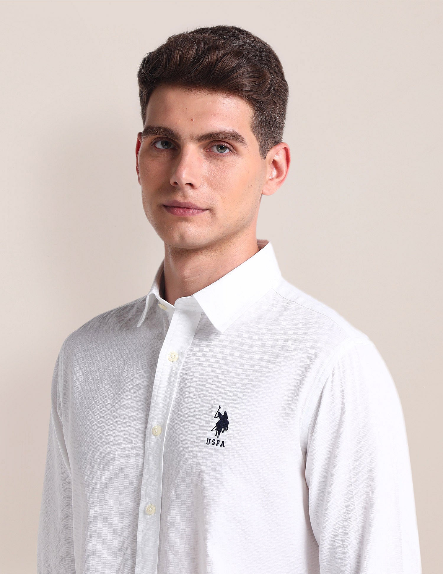Semi Cutaway Collar Cotton Shirt White - U.S. POLO ASSN. | Large
