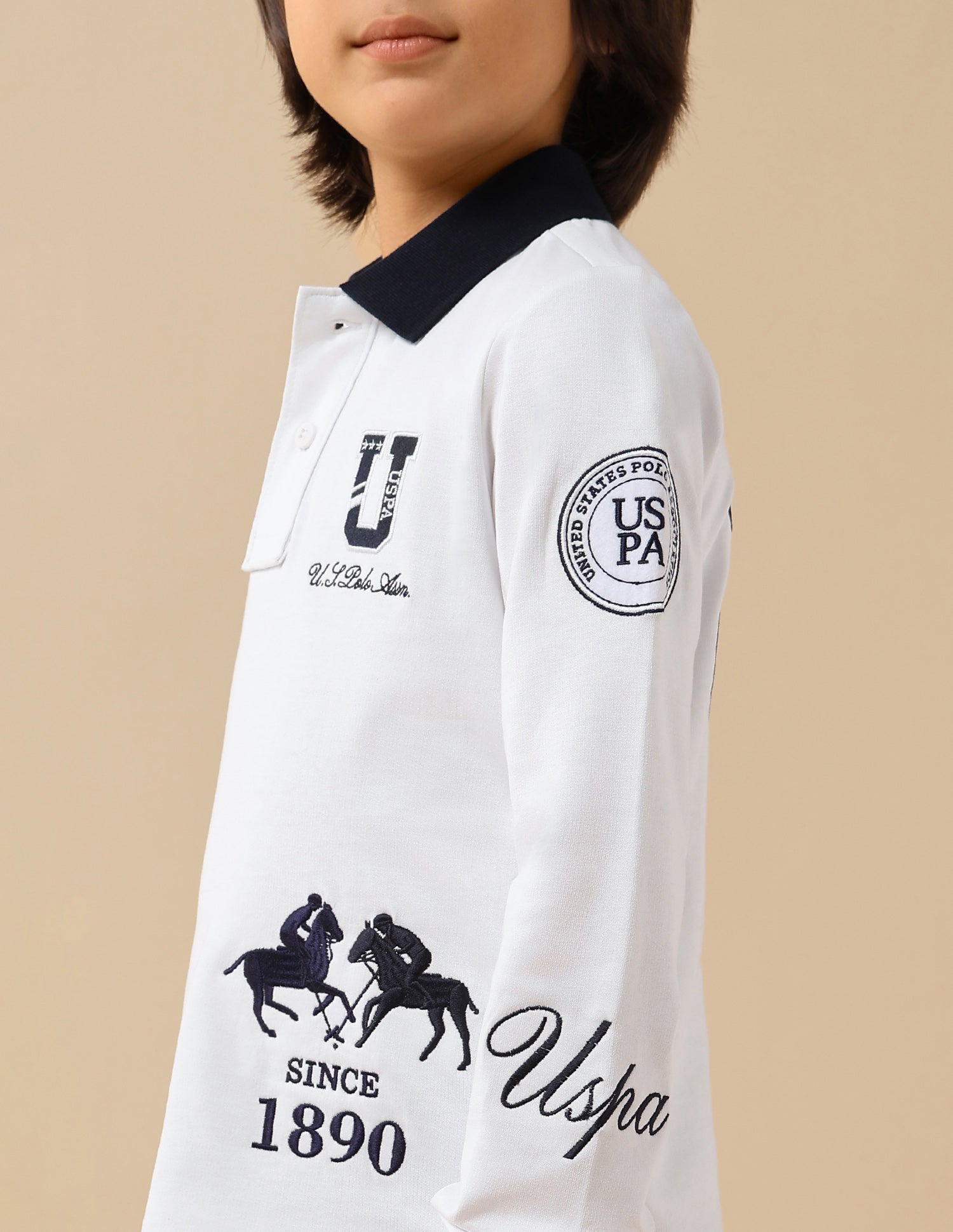 Boys Graphic Brand Embroidered Regular Fit Polo Shirt White - U.S. POLO ASSN. | Large