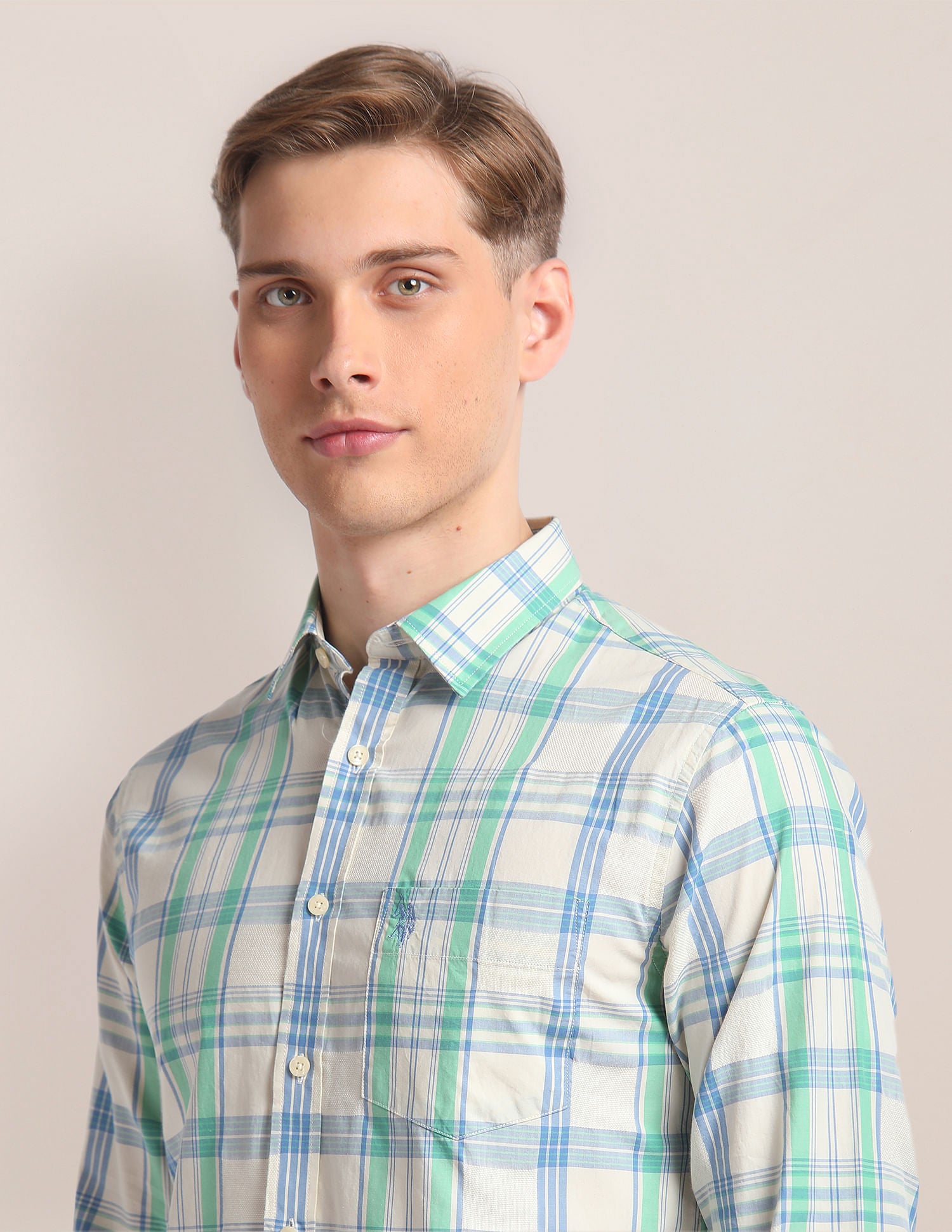Tartan Check Cotton Shirt Light Green - U.S. Polo Assn. India | Large