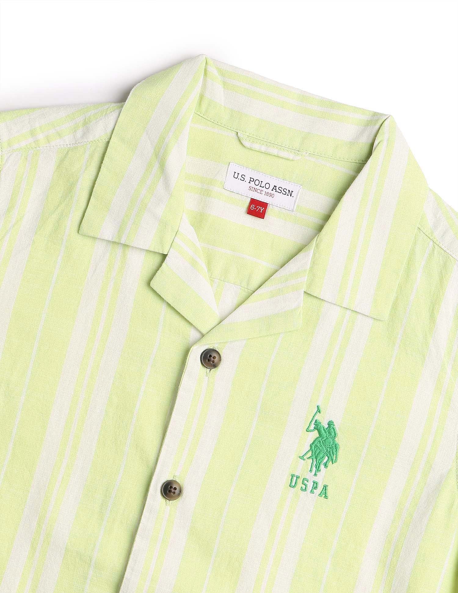 Boys Vertical Striped Cuban Shirt Green - U.S. POLO ASSN. | Large