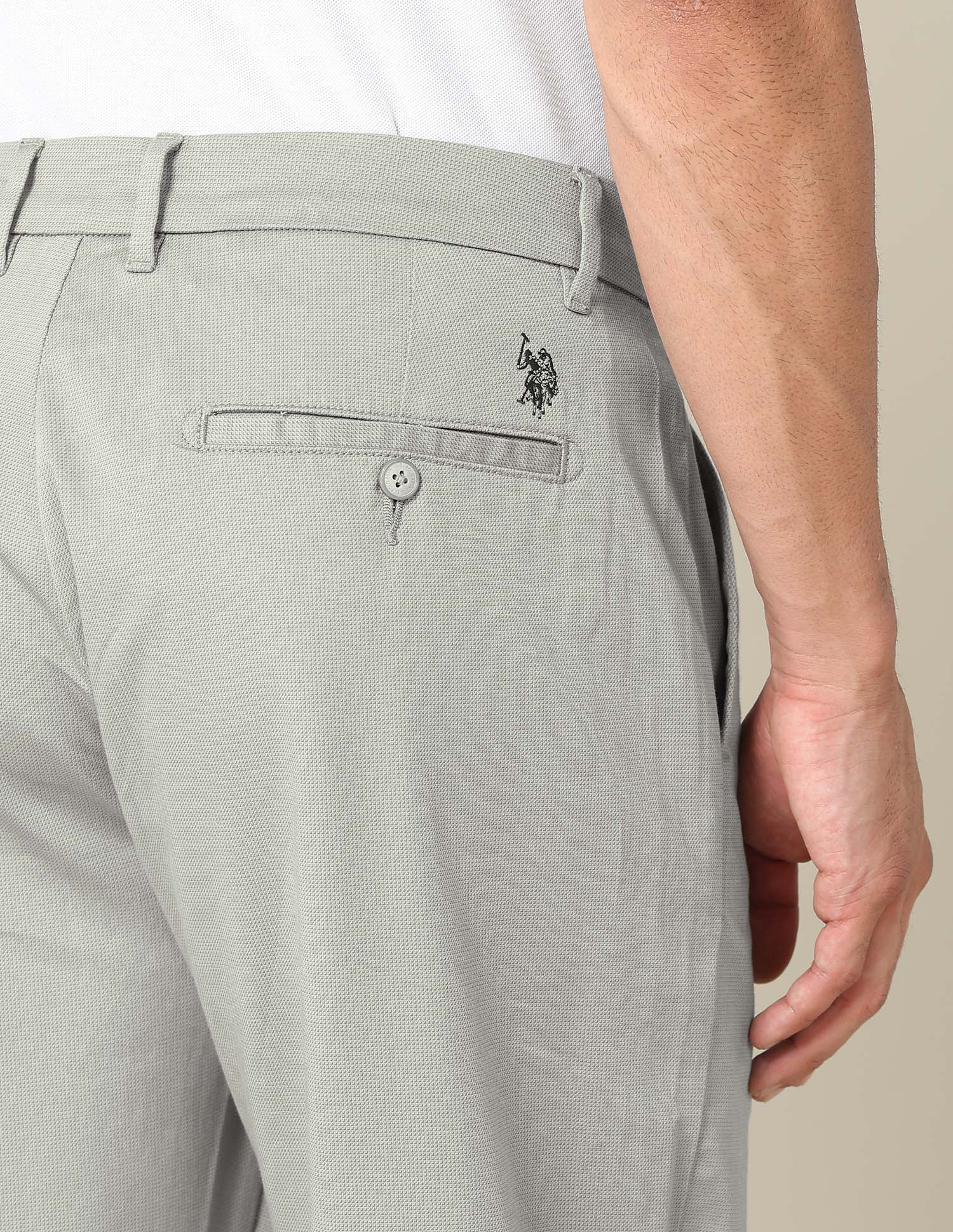 Riley Straight Fit Satin Trousers Stone - U.S. POLO ASSN. | Large