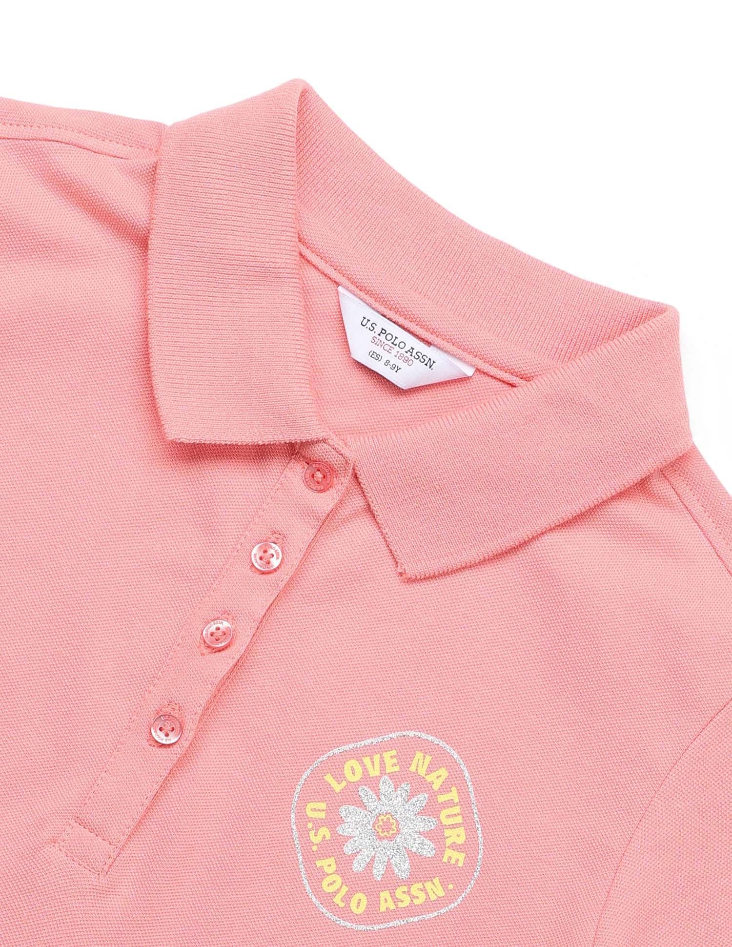 Girls Brand Printed Relaxed Fit Polo Shirt Pink - U.S. POLO ASSN. | Large