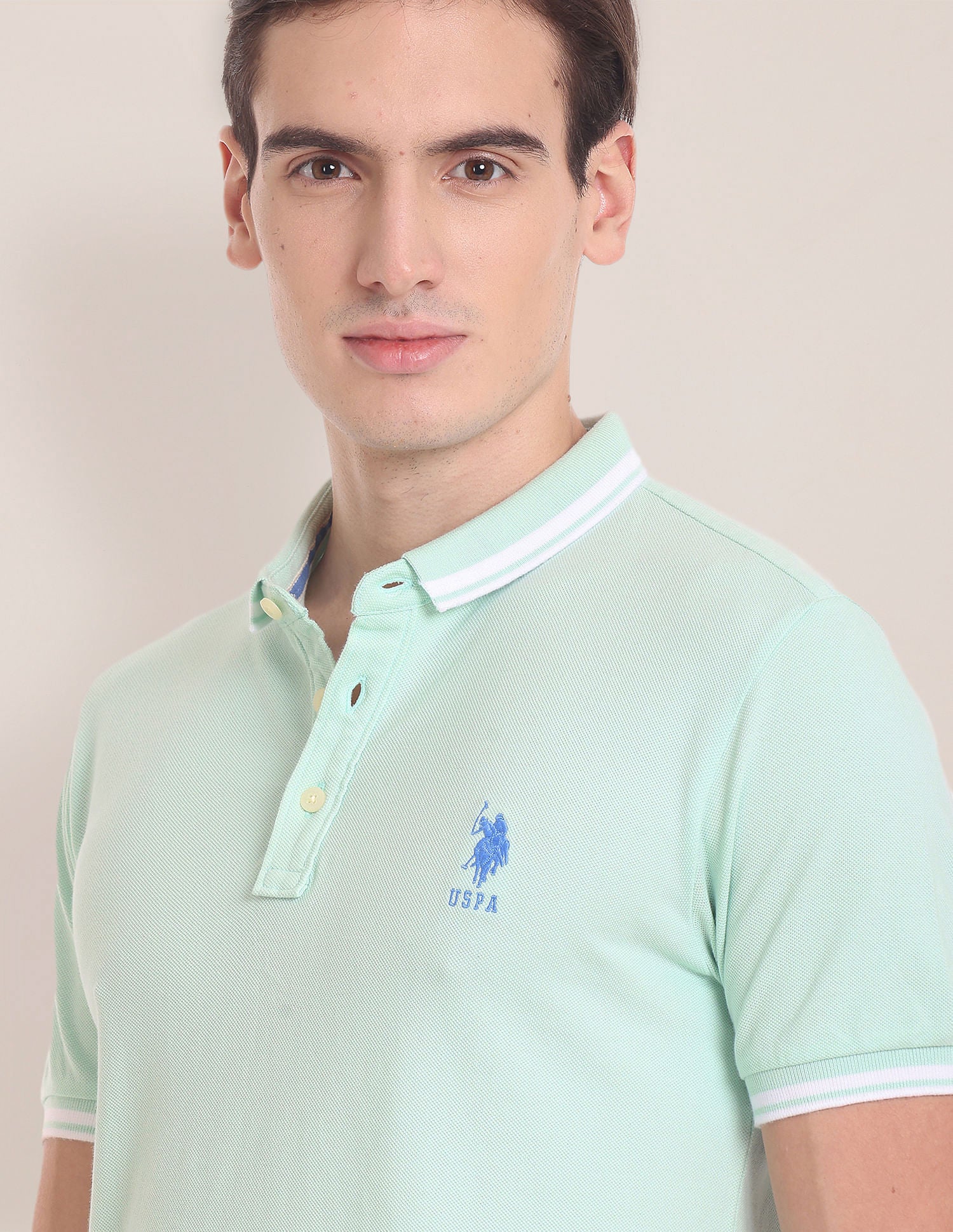Iconic Striped Collar Polo Shirt Light Green - U.S. Polo Assn. India | Large