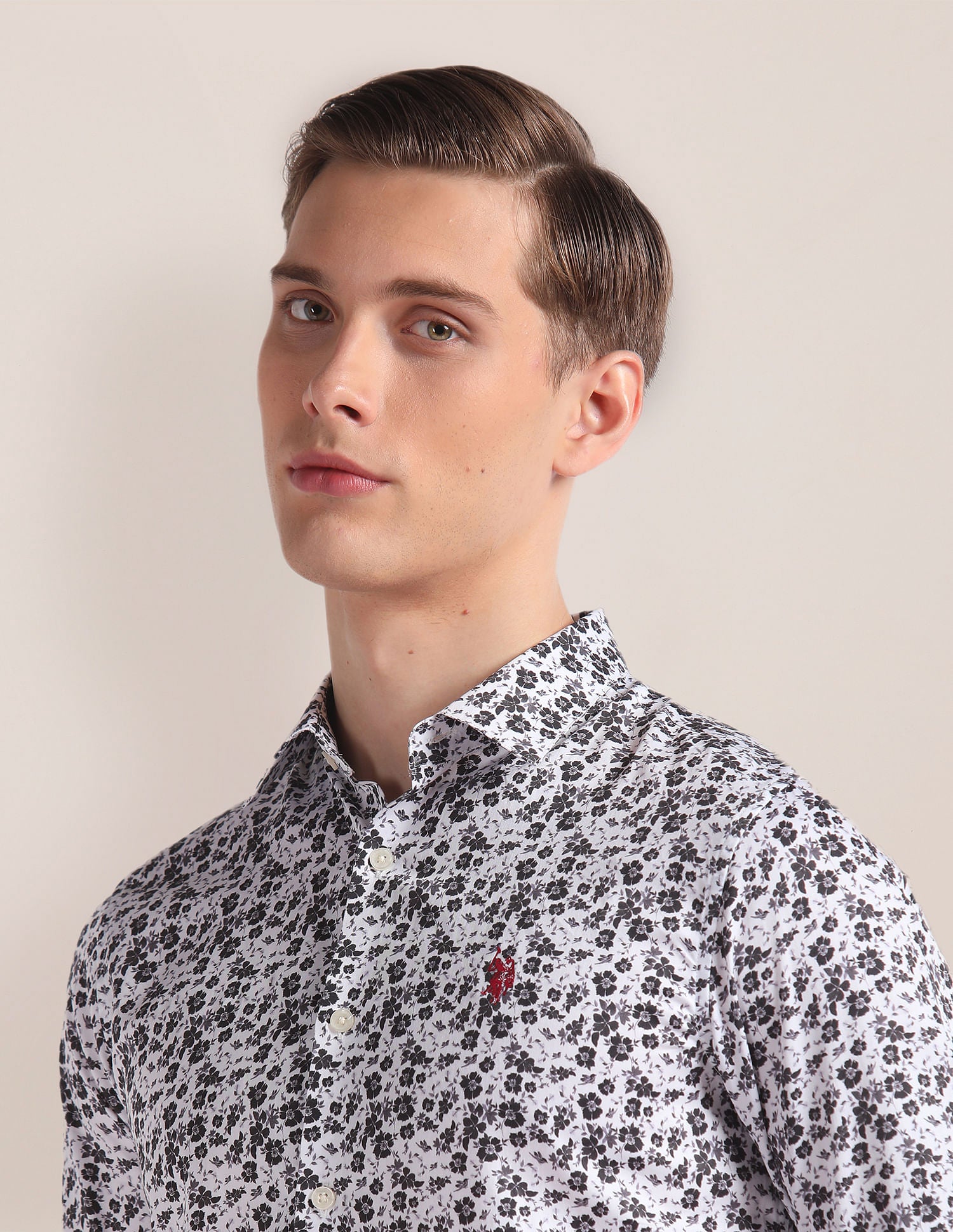 Floral Print Cotton Sateen Shirt White - U.S. Polo Assn. India | Large
