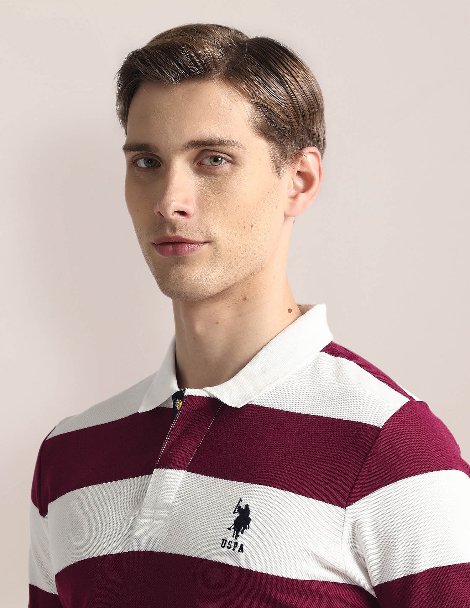 Horizontal Stripe Slim Polo Shirt Maroon - U.S. Polo Assn. India | Large
