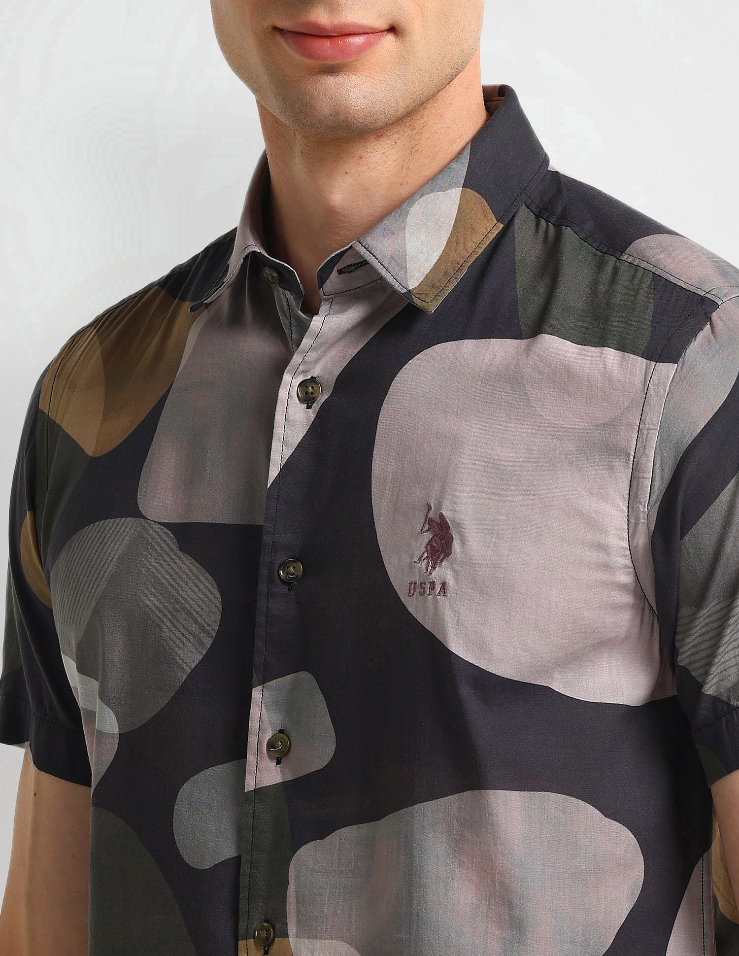 Abstract Print Slim Fit Shirt Olive - U.S. Polo Assn. India | Large