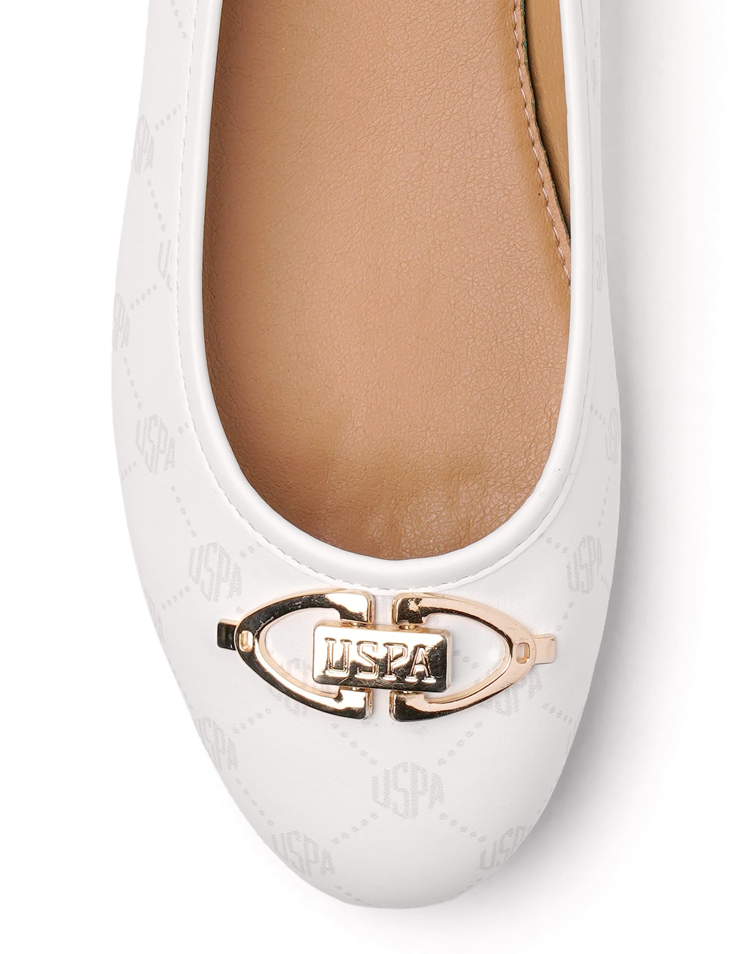 Women Panelled All Over Monogram Mia Ballerinas White - U.S. Polo Assn. India | Large