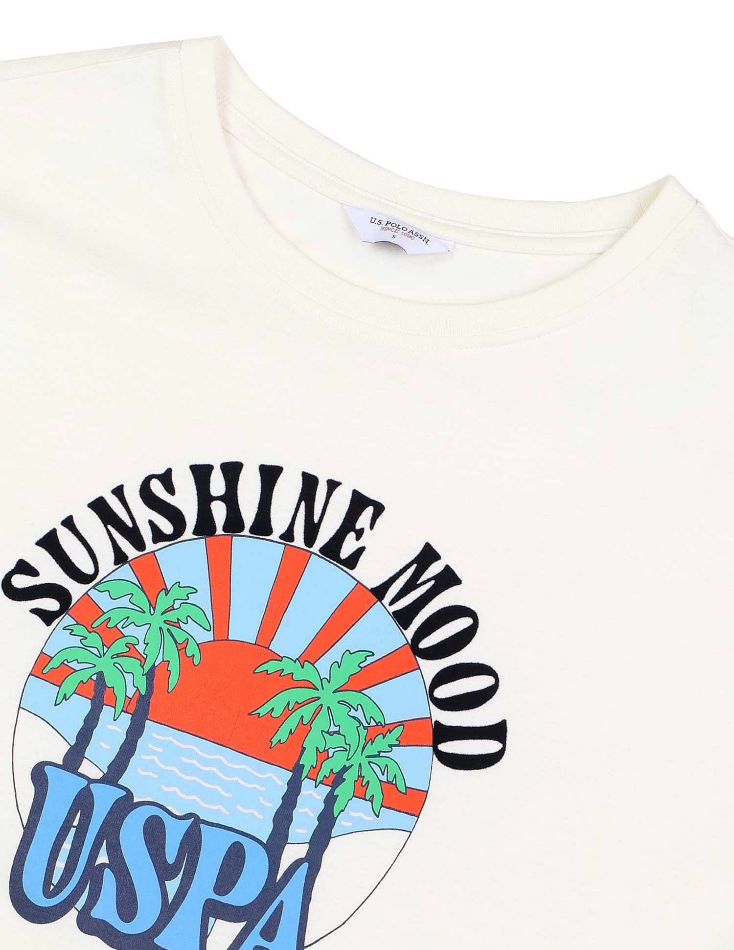 Boyfriend Fit Tropical Printed T-Shirt Off White - U.S. POLO ASSN. | Large