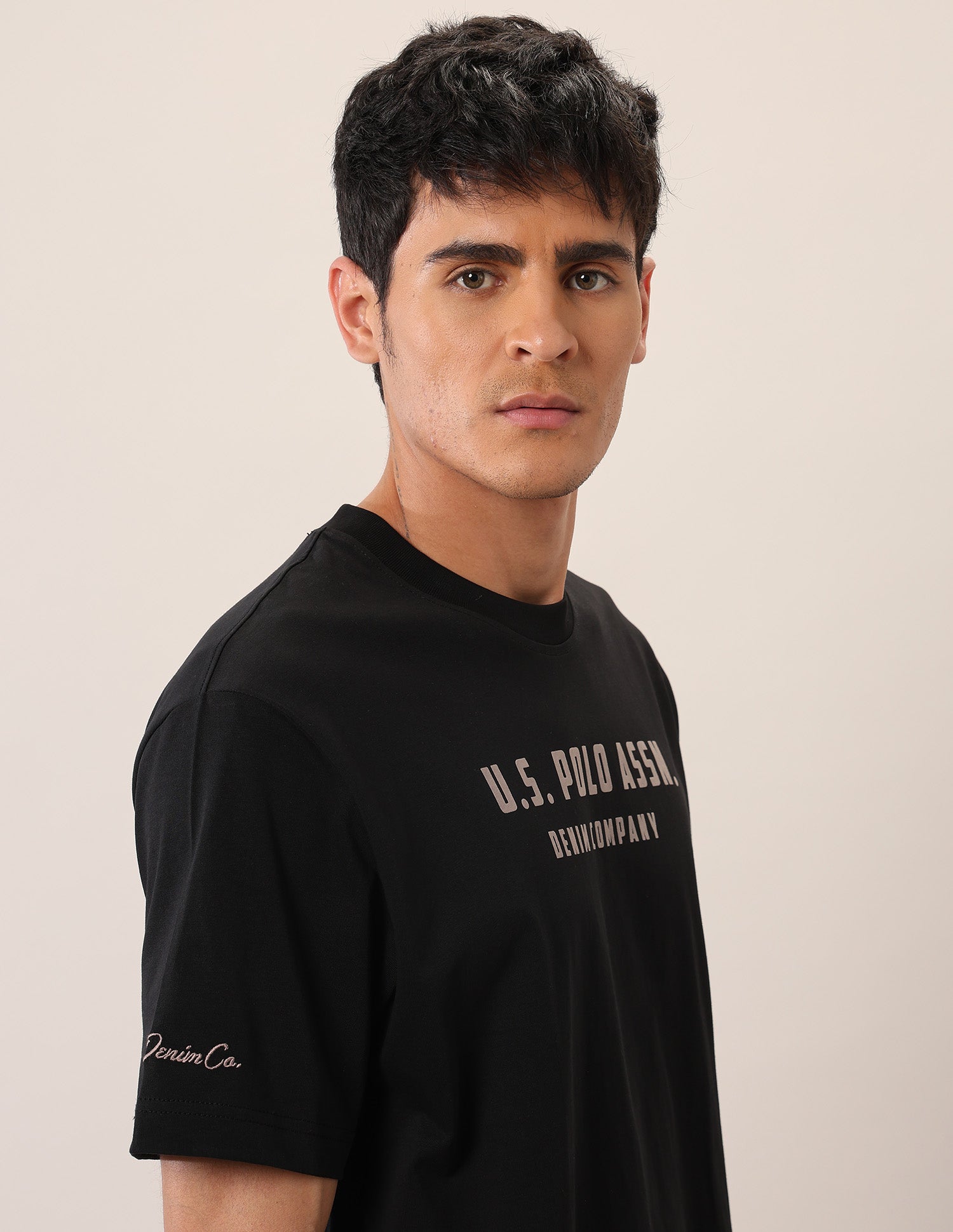 Brand Printed Oversized Fit T-Shirt Black - U.S. Polo Assn. India | Large